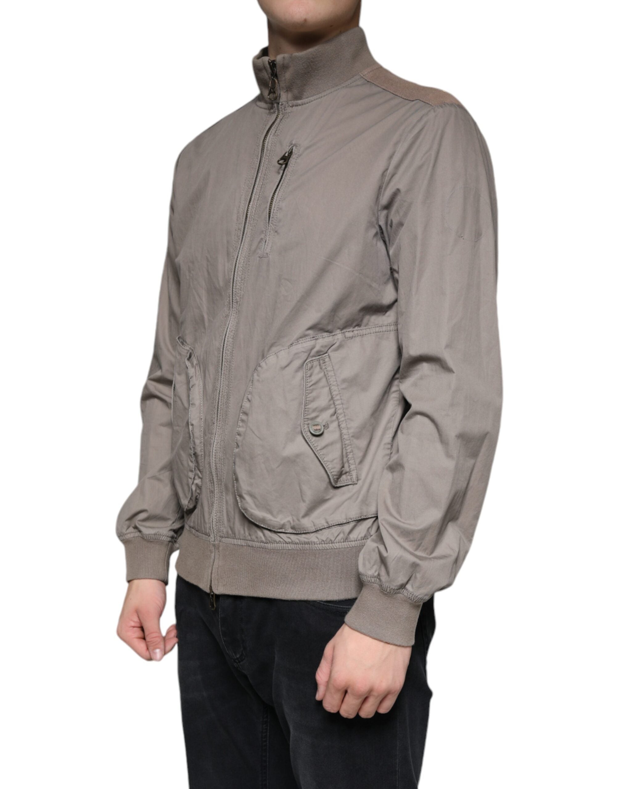 Brown Cotton Full Zip Bomber Logo Jacket - ventzia