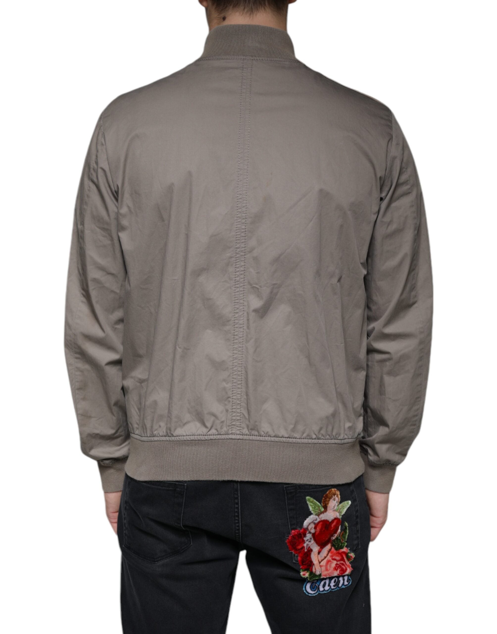 Brown Cotton Full Zip Bomber Logo Jacket - ventzia