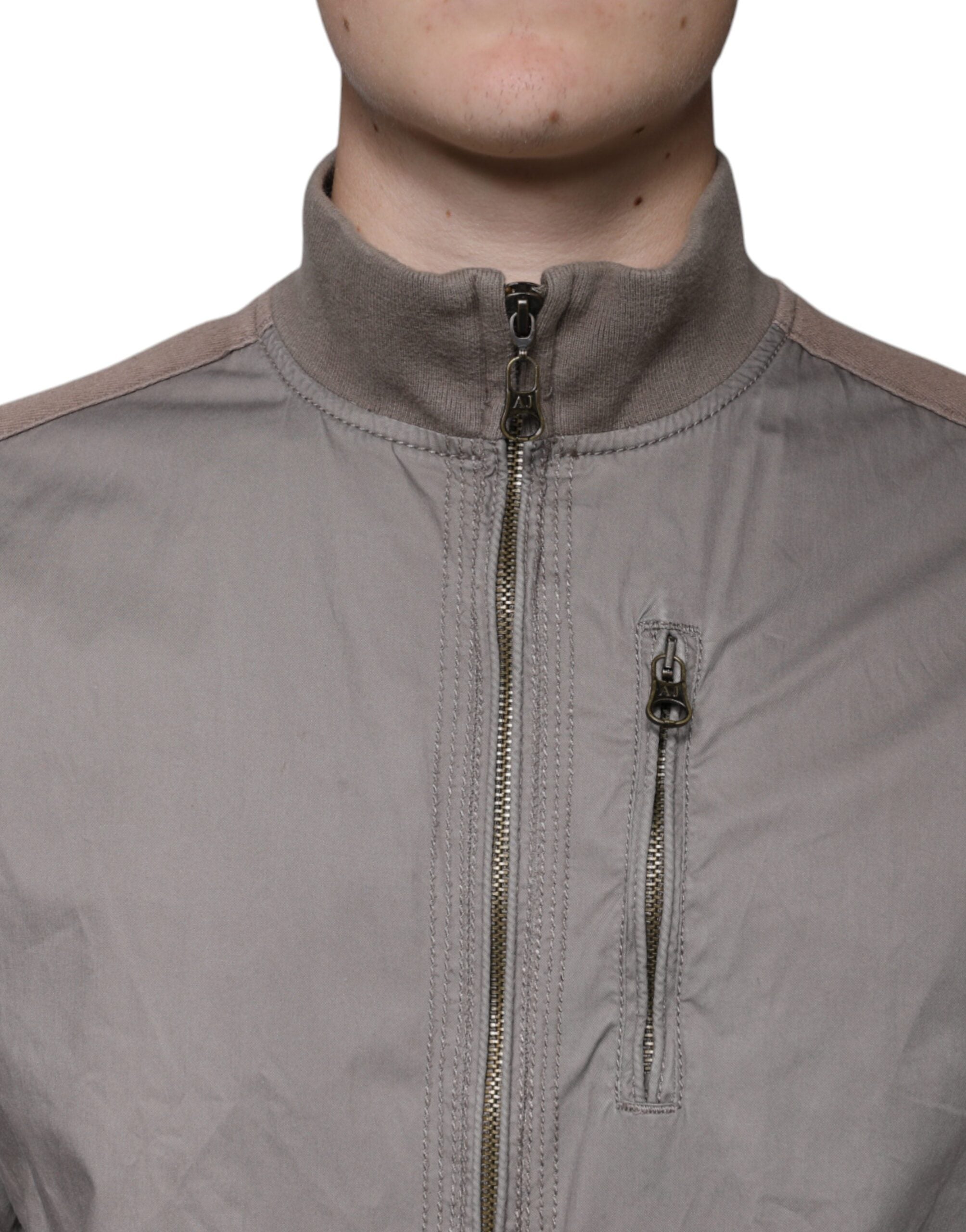 Brown Cotton Full Zip Bomber Logo Jacket - ventzia