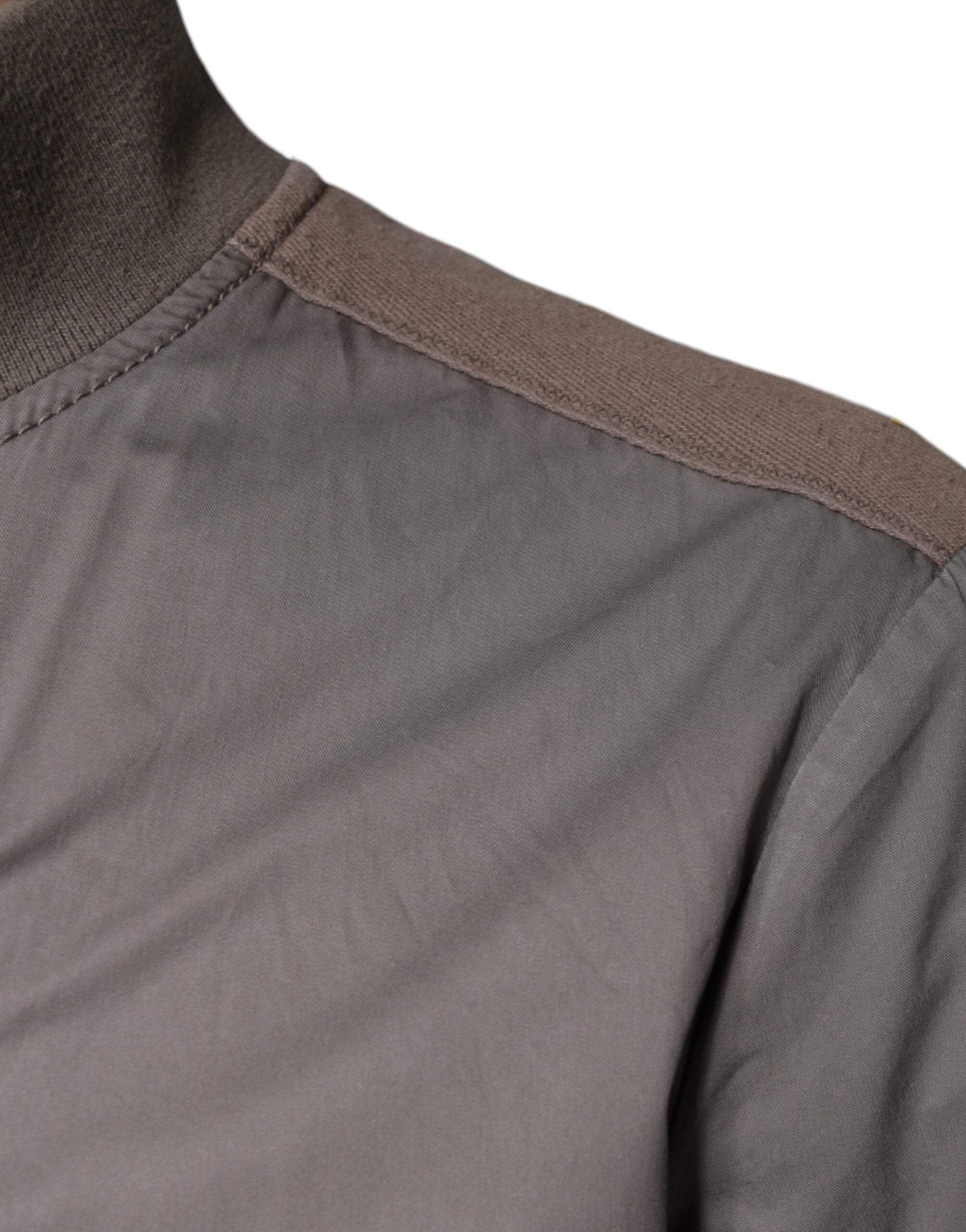 Brown Cotton Full Zip Bomber Logo Jacket - ventzia