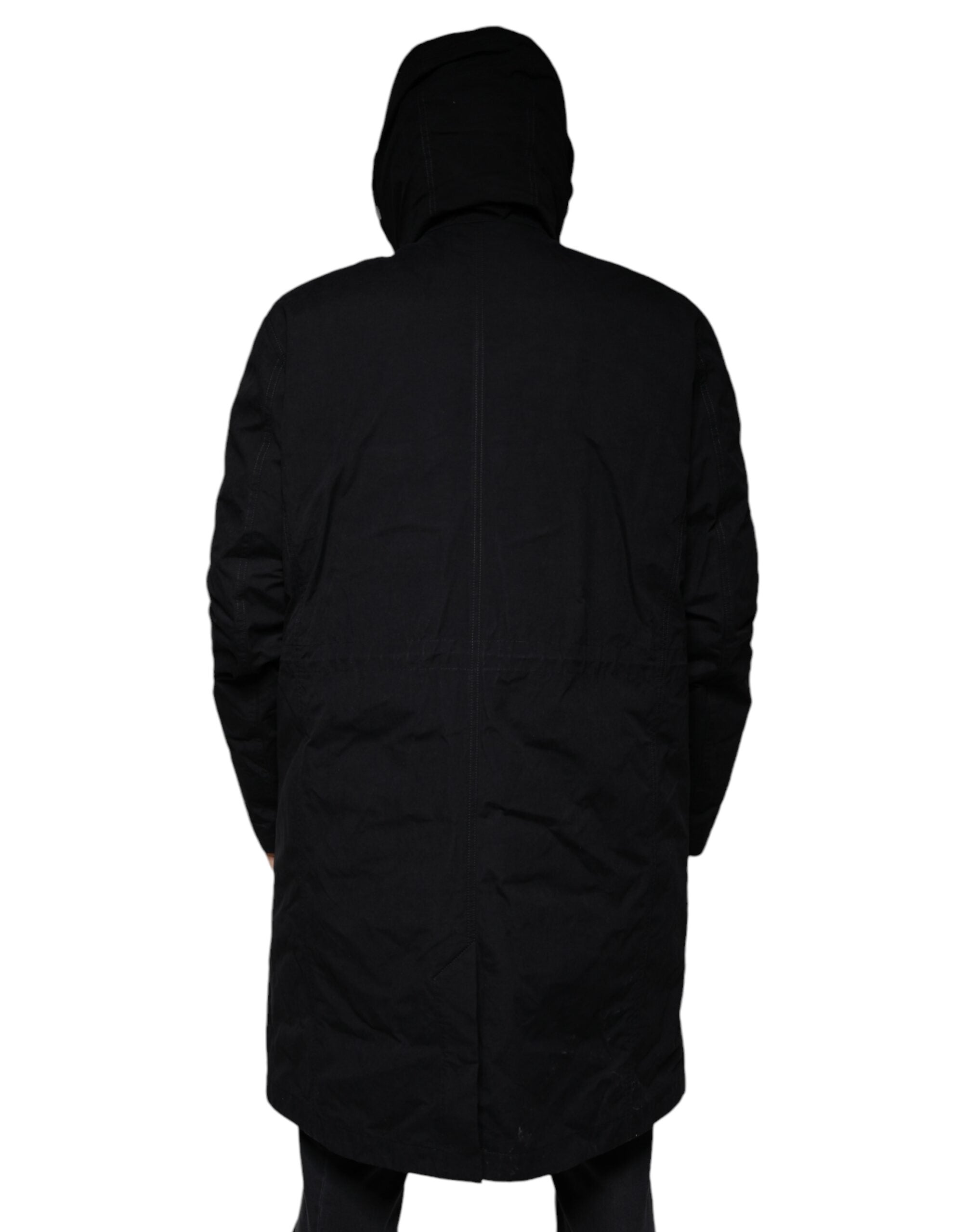 Black Hooded Parka Cotton Trench Coat Jacket - ventzia