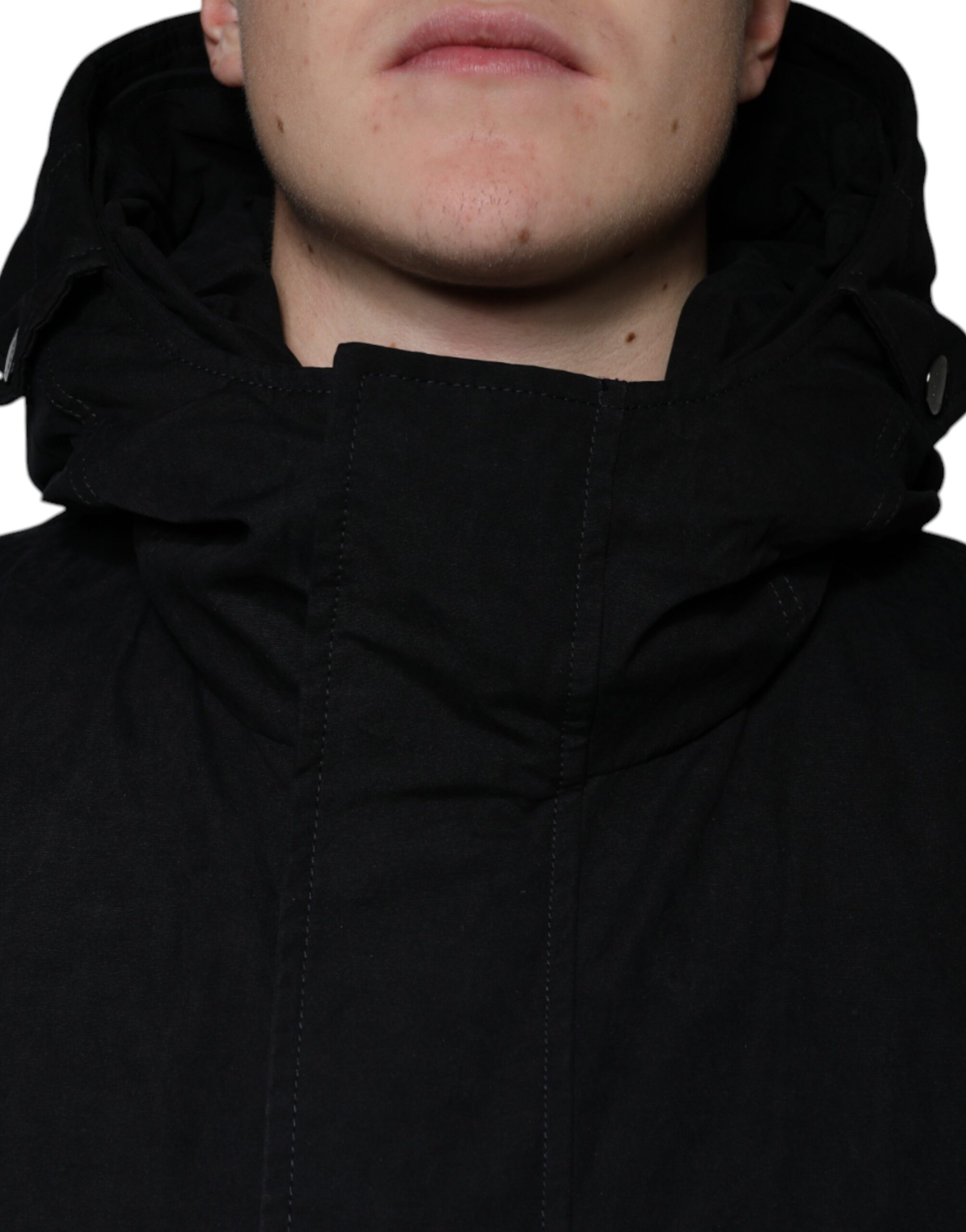 Black Hooded Parka Cotton Trench Coat Jacket - ventzia