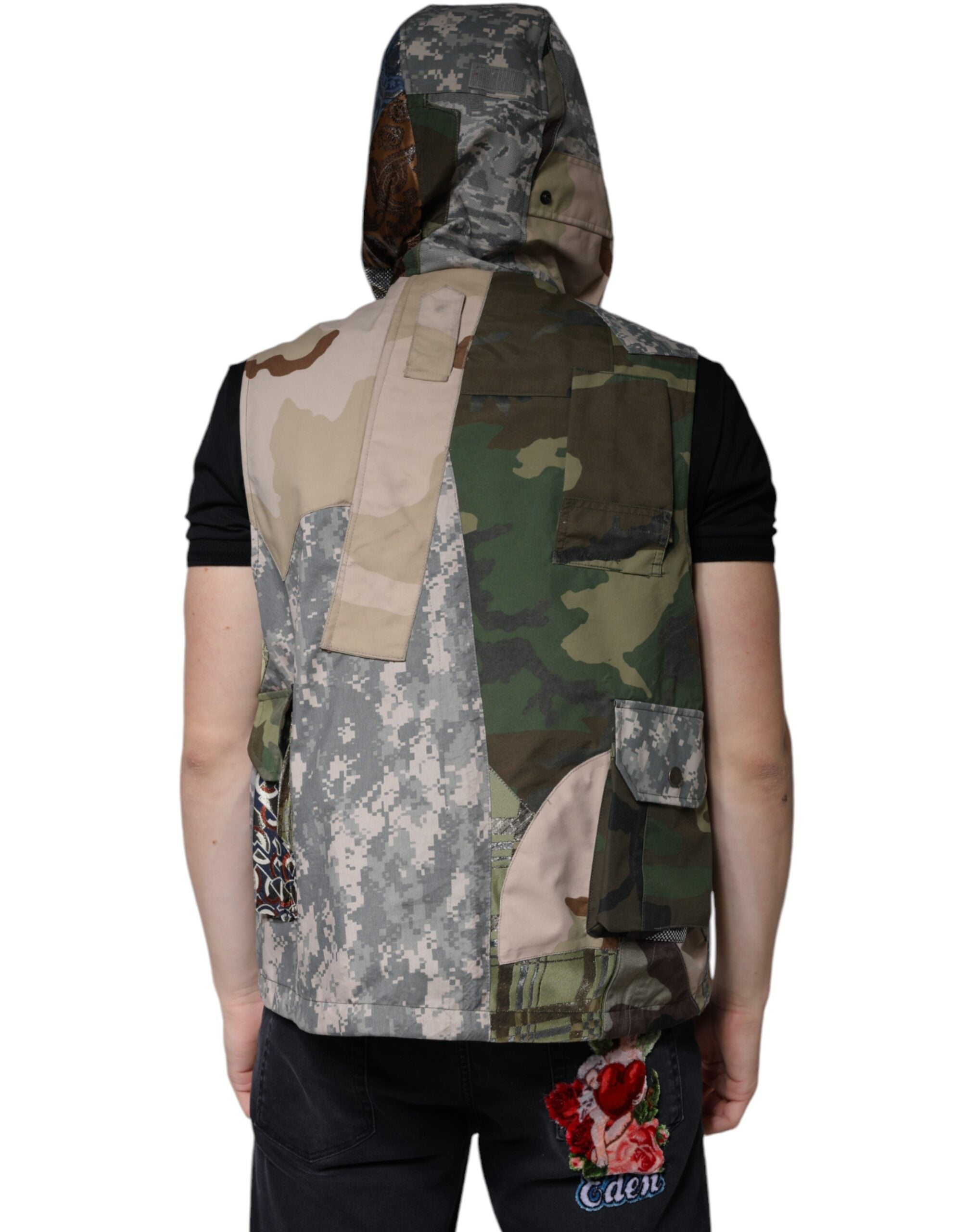 Multicolor Patchwork Hooded Vest Jacket - ventzia