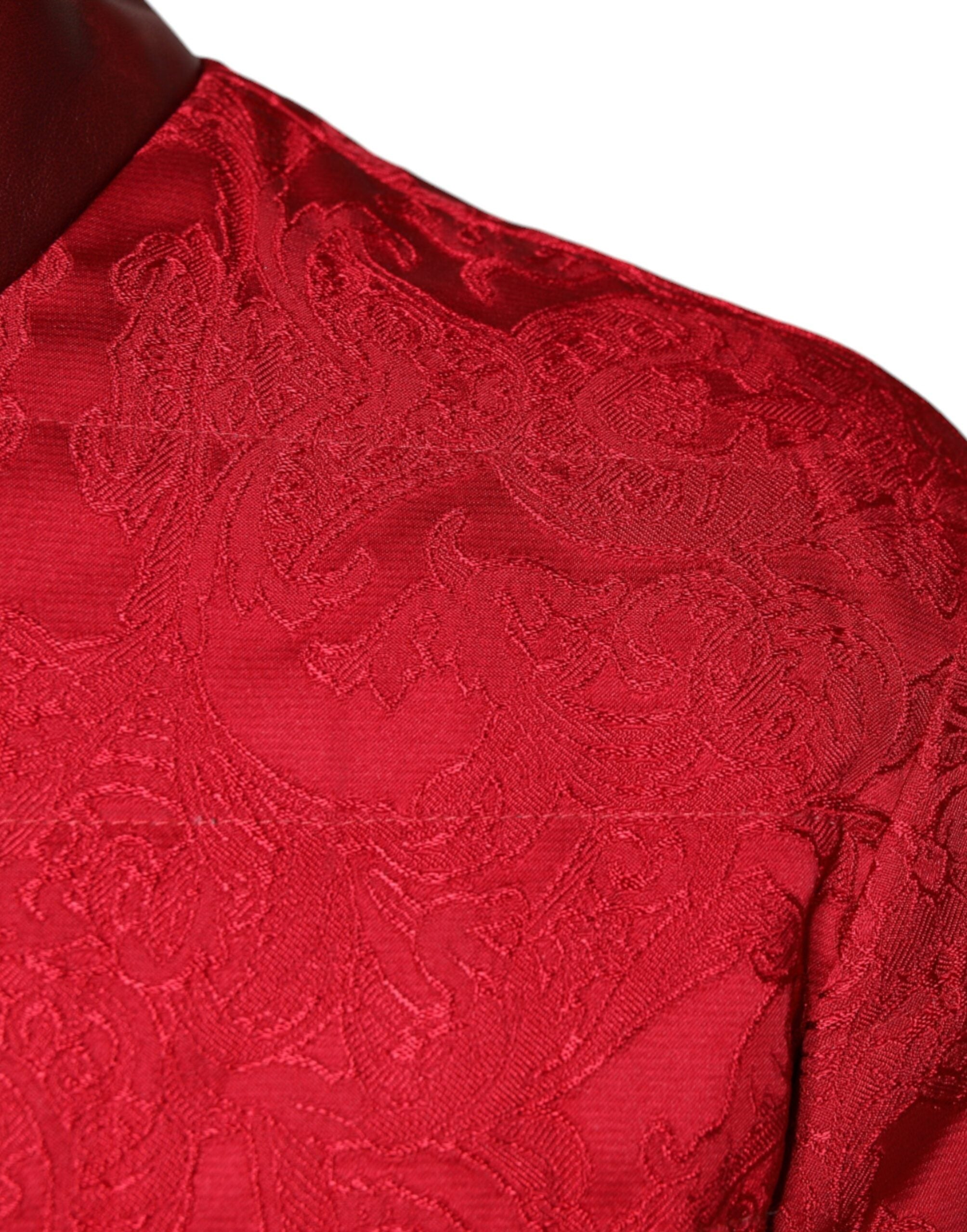 Red Quilted Bomber Gold Crown Logo Jacket - ventzia