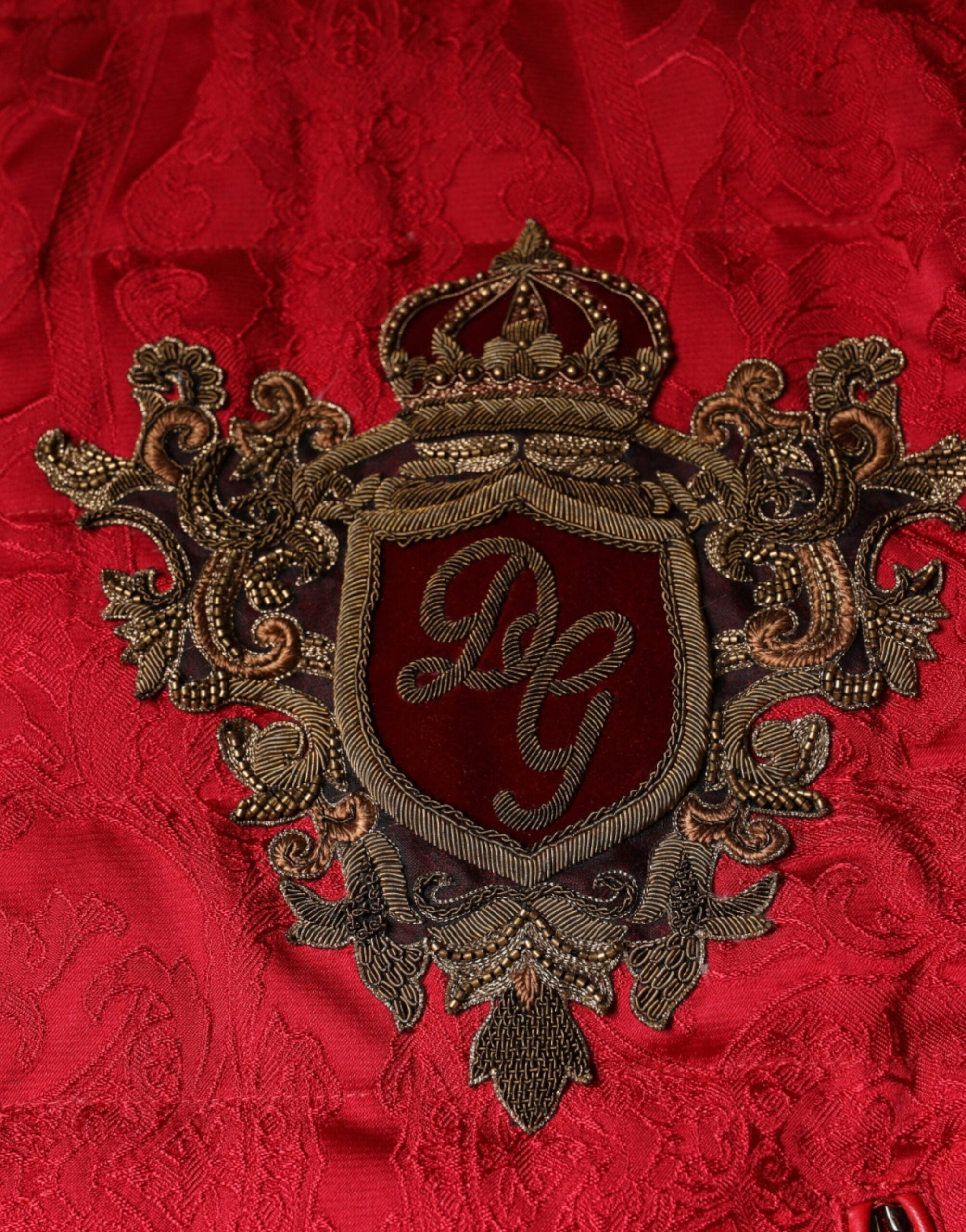 Red Quilted Bomber Gold Crown Logo Jacket - ventzia