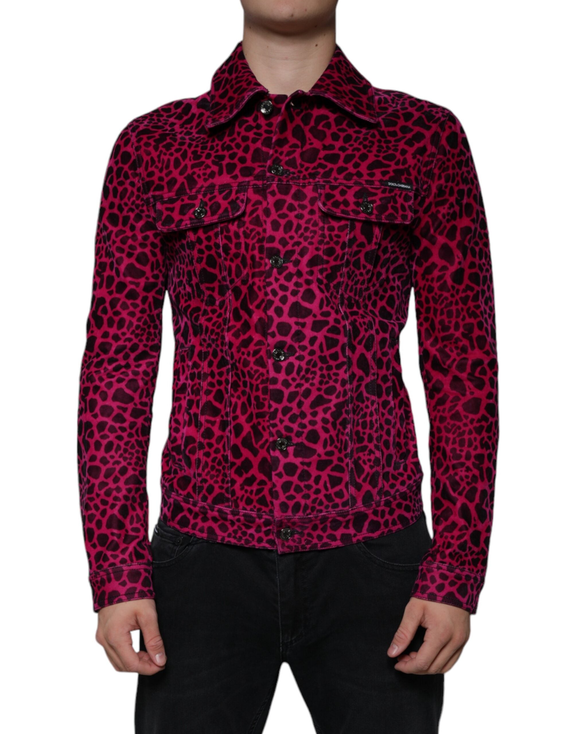 Fuchsia Leopard Button Down Collared Jacket - ventzia