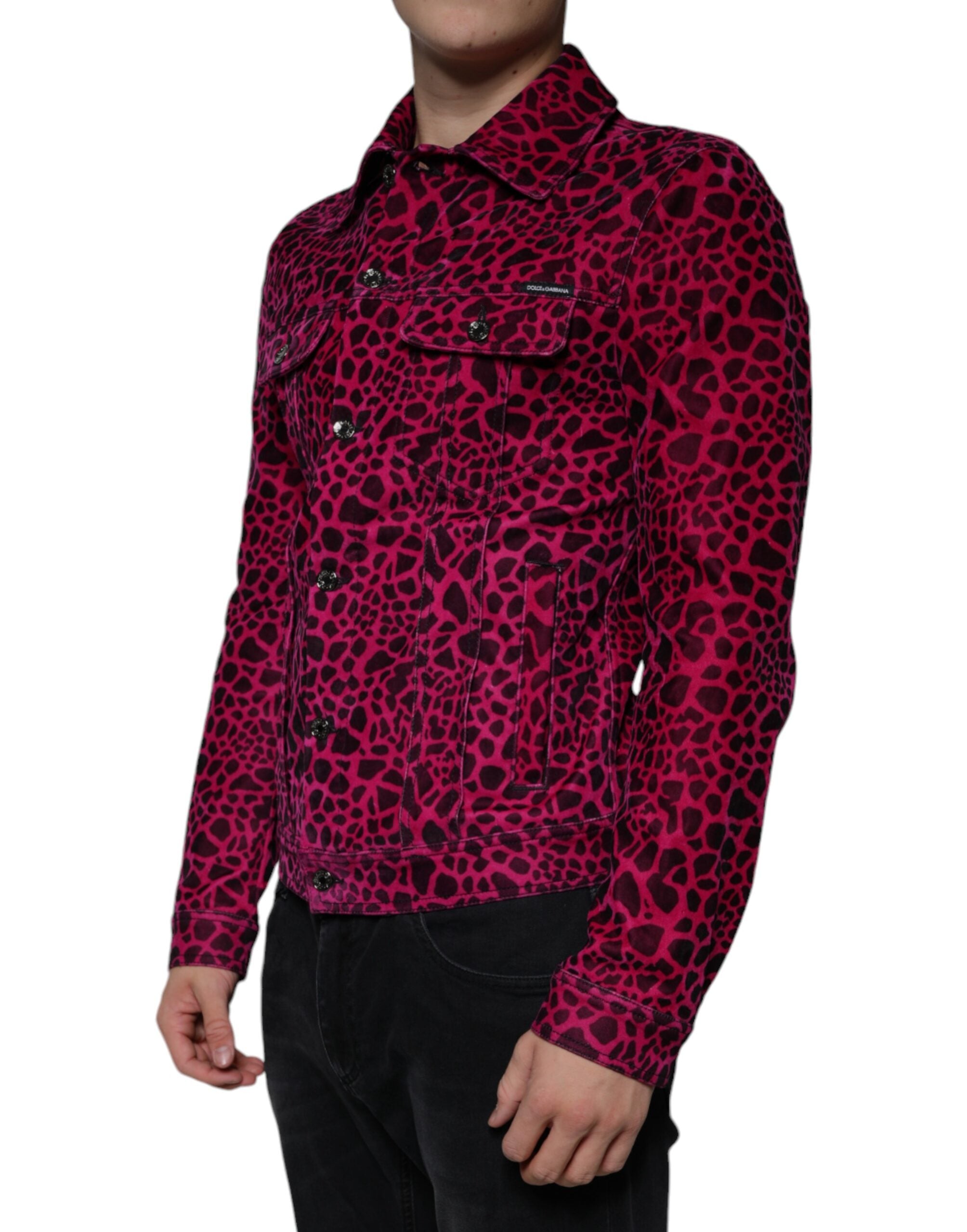 Fuchsia Leopard Button Down Collared Jacket - ventzia
