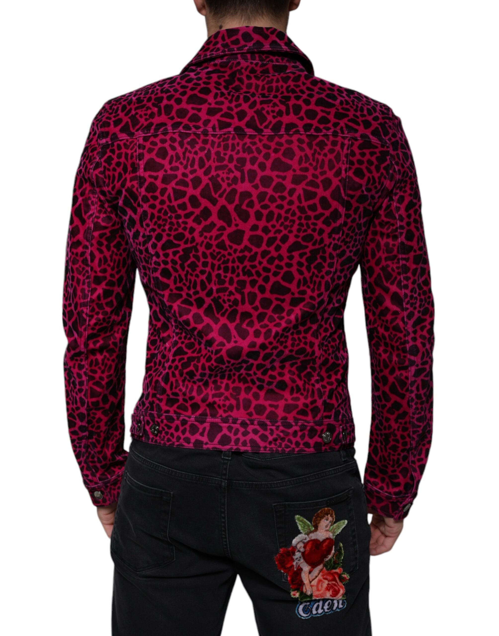 Fuchsia Leopard Button Down Collared Jacket - ventzia