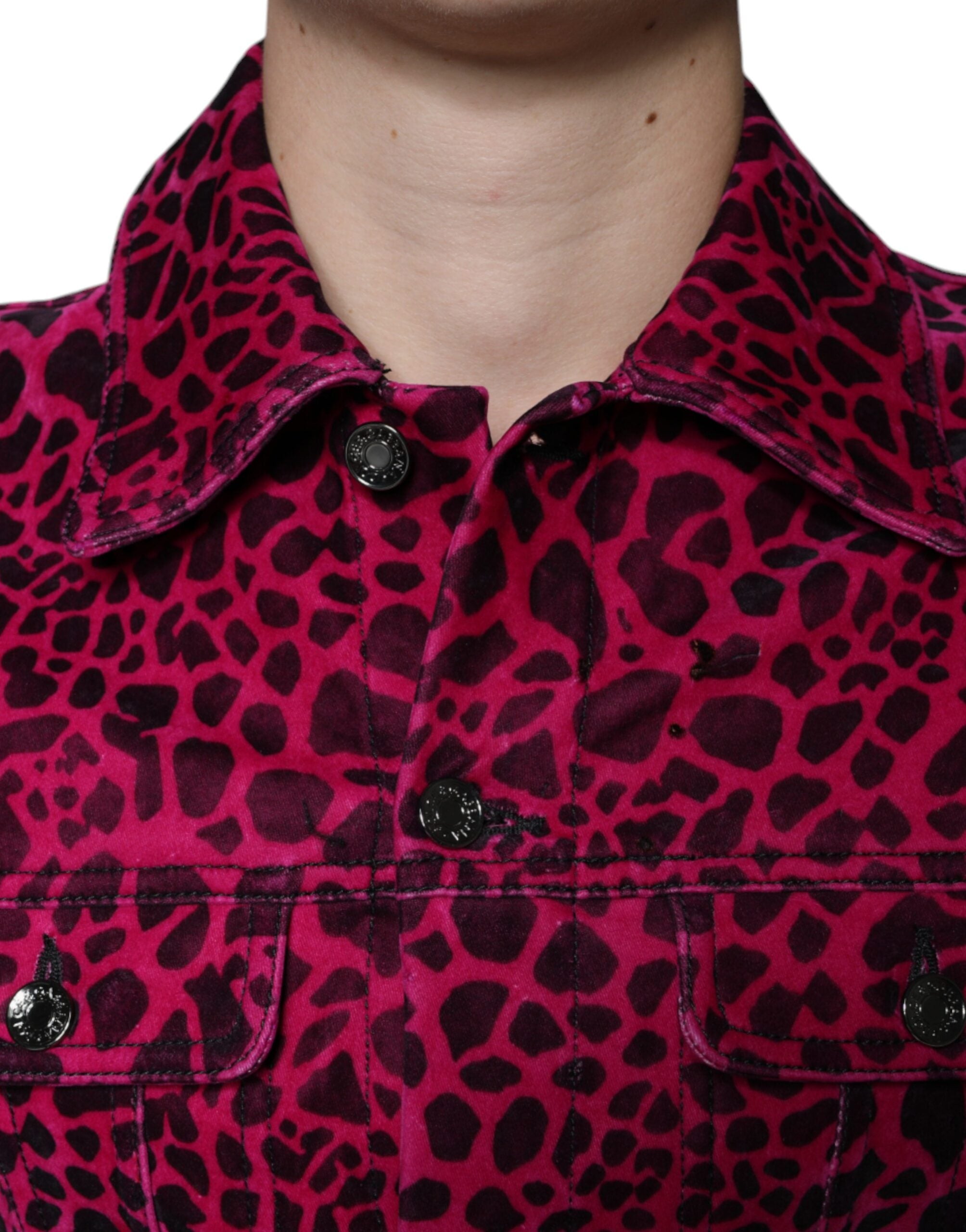 Fuchsia Leopard Button Down Collared Jacket - ventzia