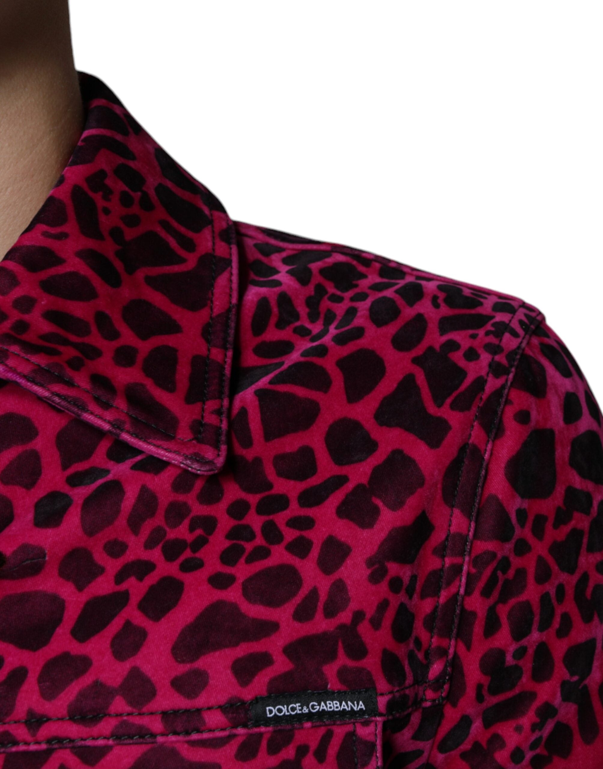 Fuchsia Leopard Button Down Collared Jacket - ventzia