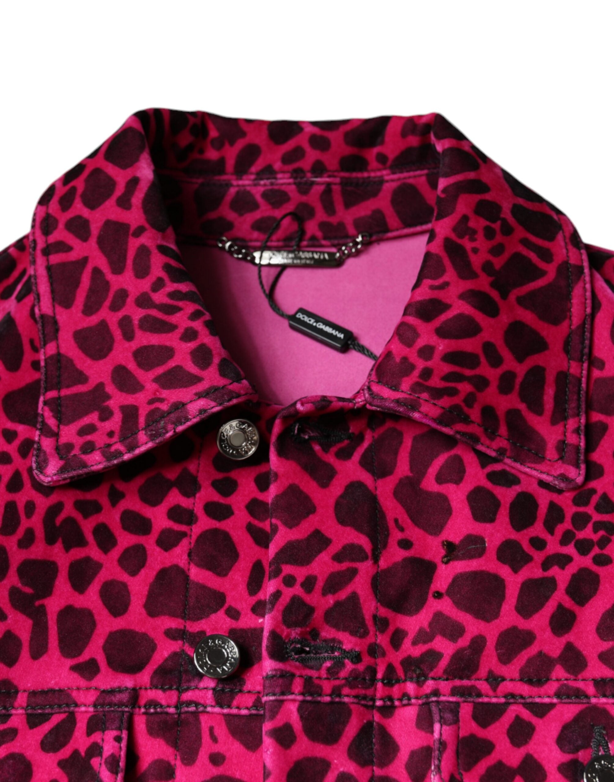 Fuchsia Leopard Button Down Collared Jacket - ventzia