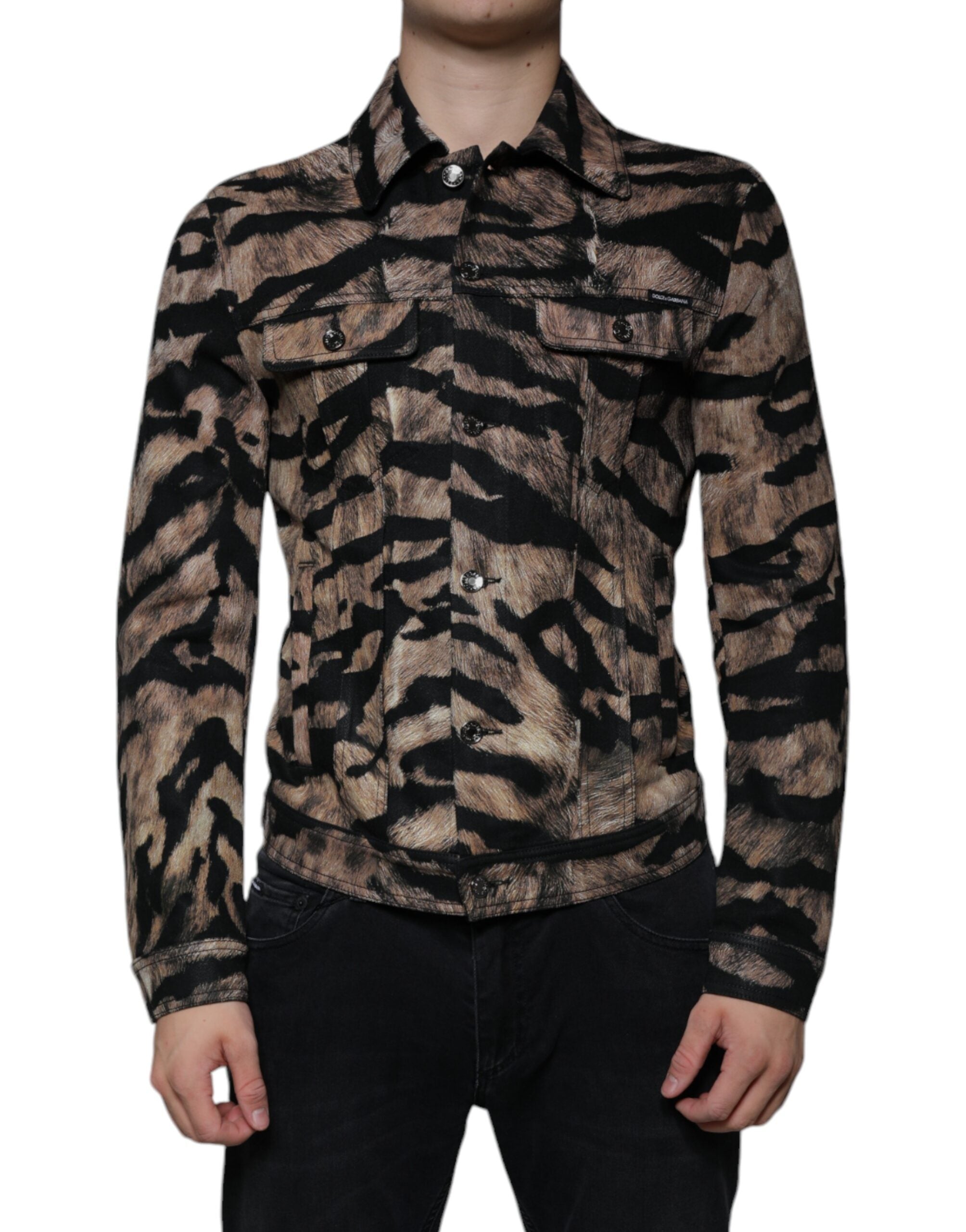 Brown Tiger Button Down Collared Jacket - ventzia