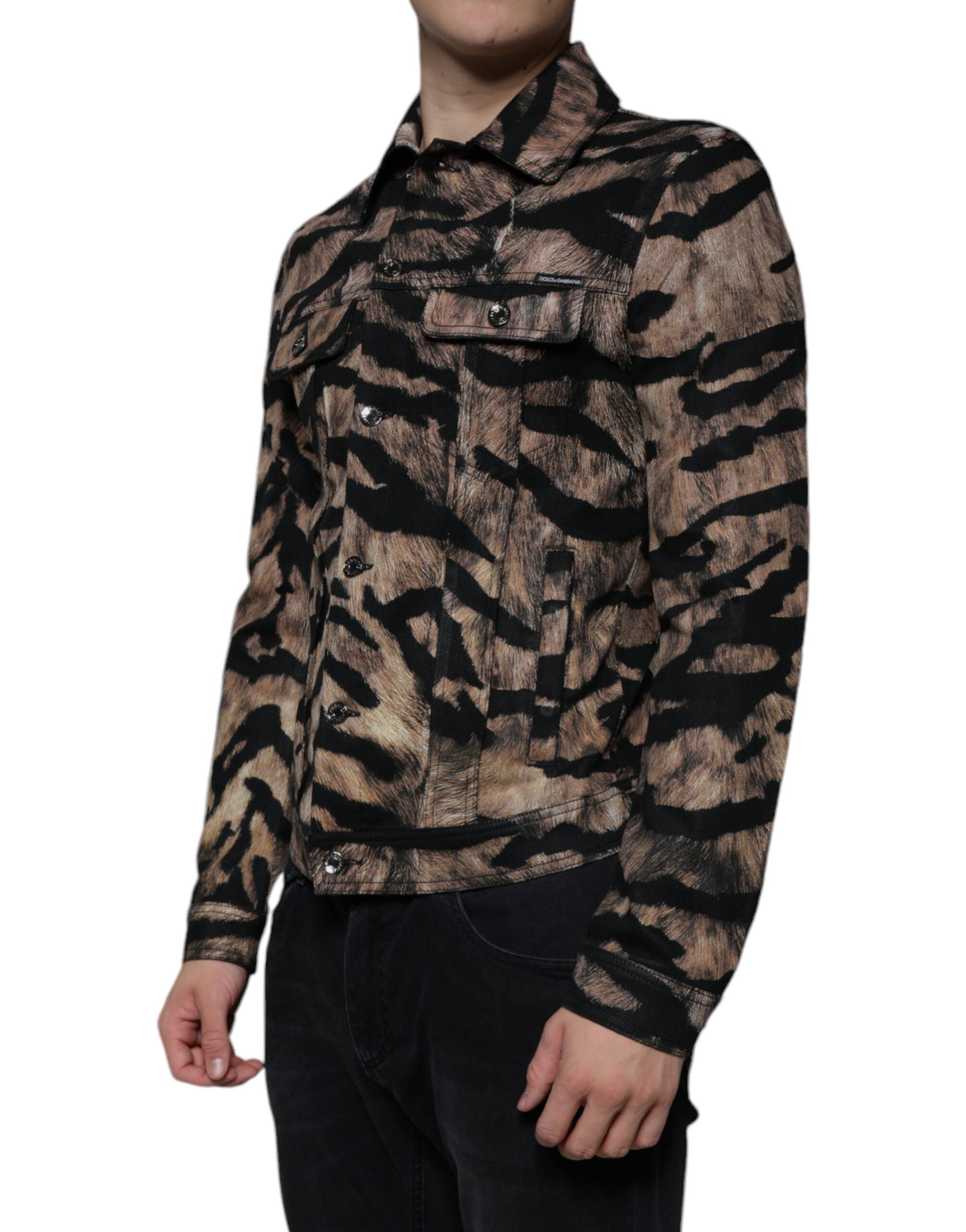 Brown Tiger Button Down Collared Jacket - ventzia