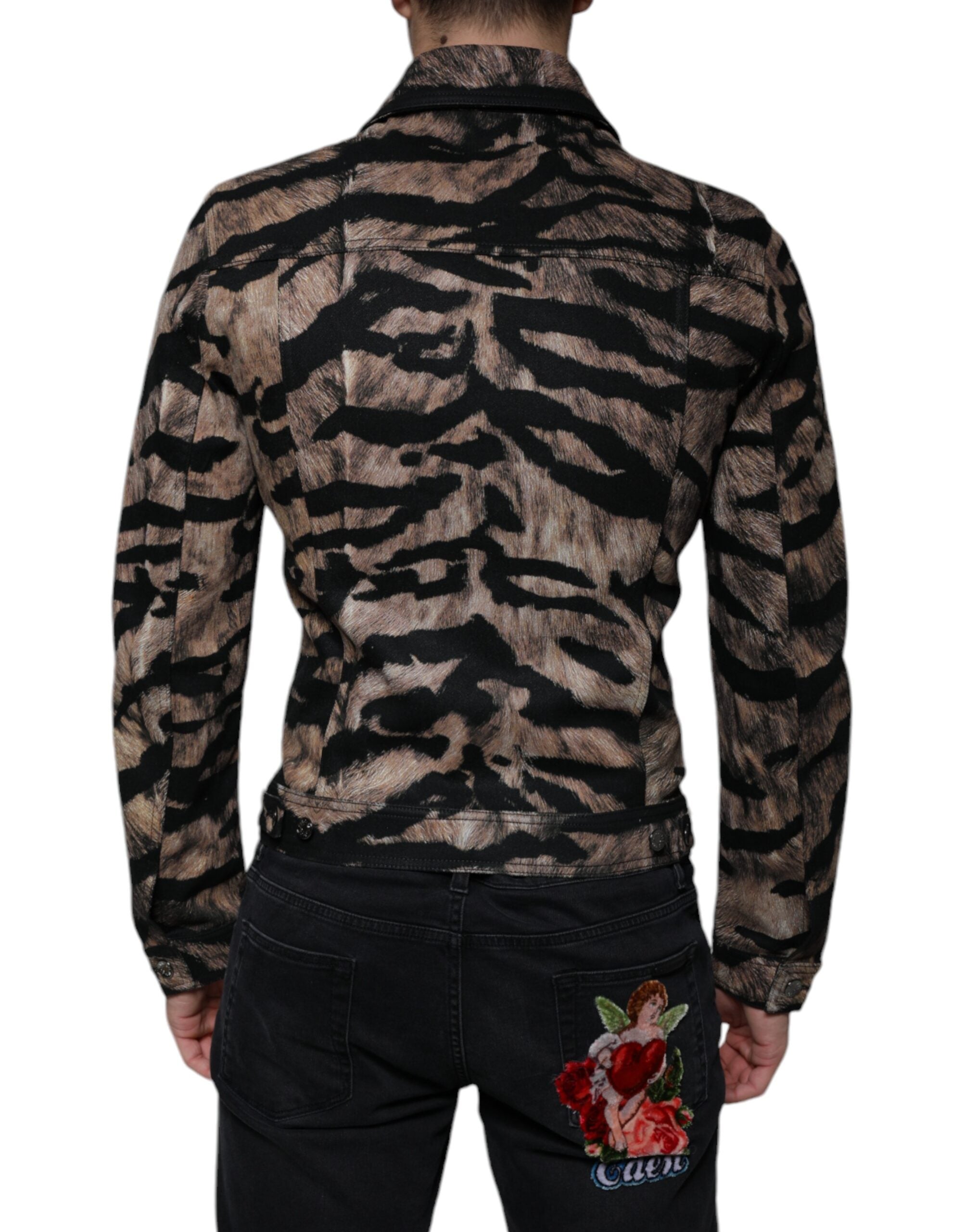 Brown Tiger Button Down Collared Jacket - ventzia