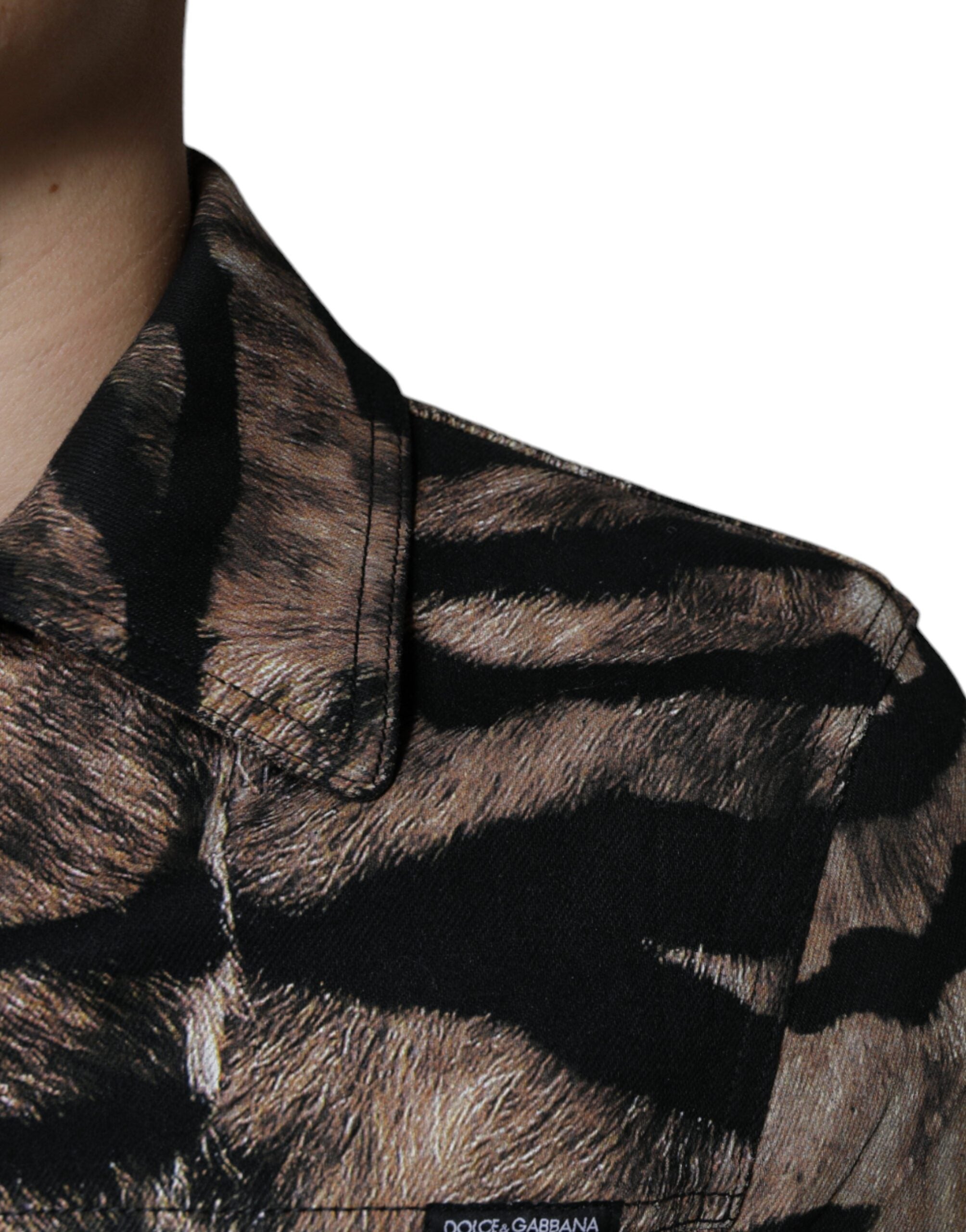 Brown Tiger Button Down Collared Jacket - ventzia
