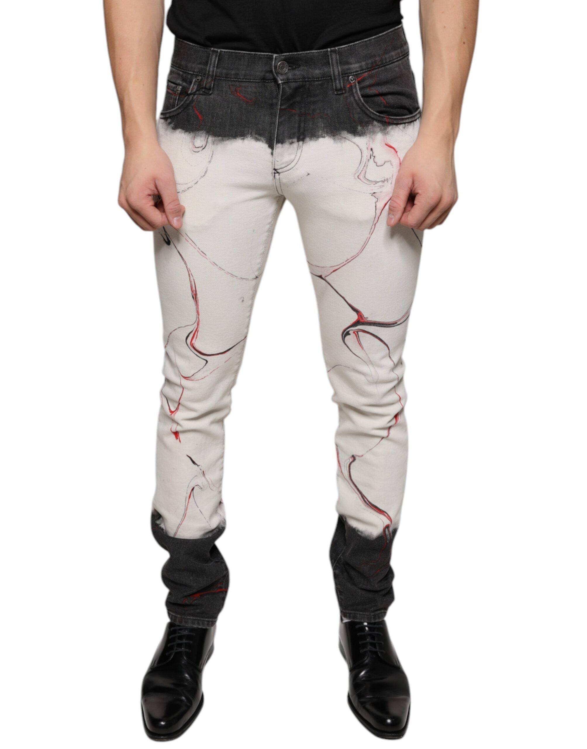 Black White Printed Skinny Men Denim Jeans - ventzia
