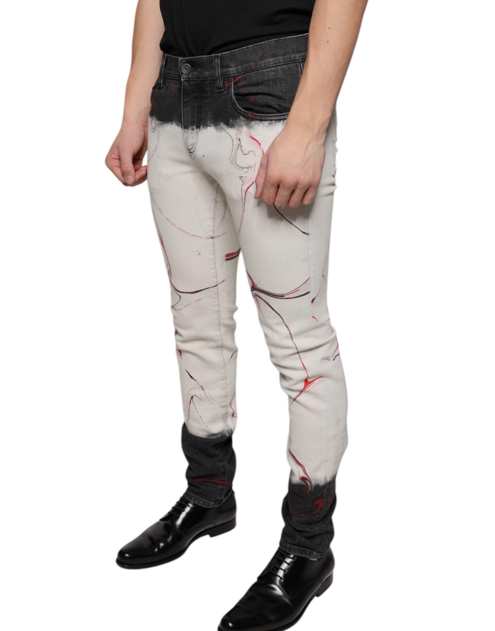 Black White Printed Skinny Men Denim Jeans - ventzia
