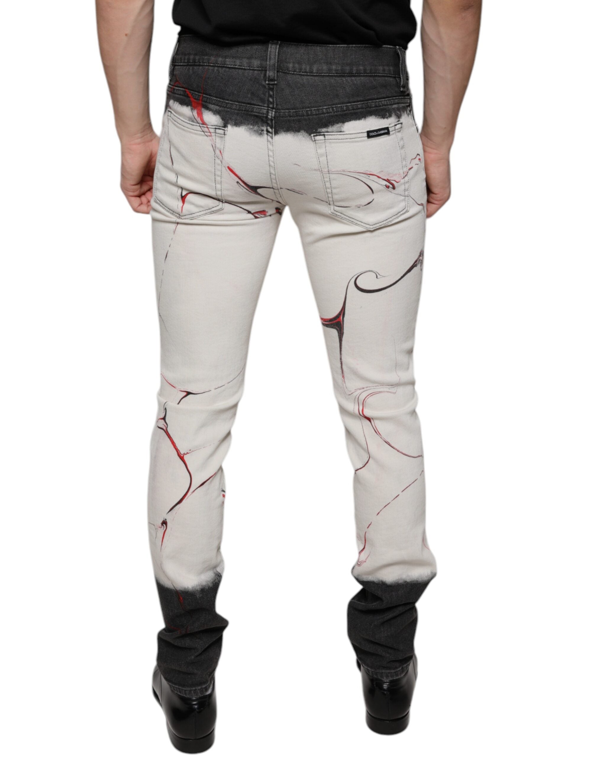 Black White Printed Skinny Men Denim Jeans - ventzia