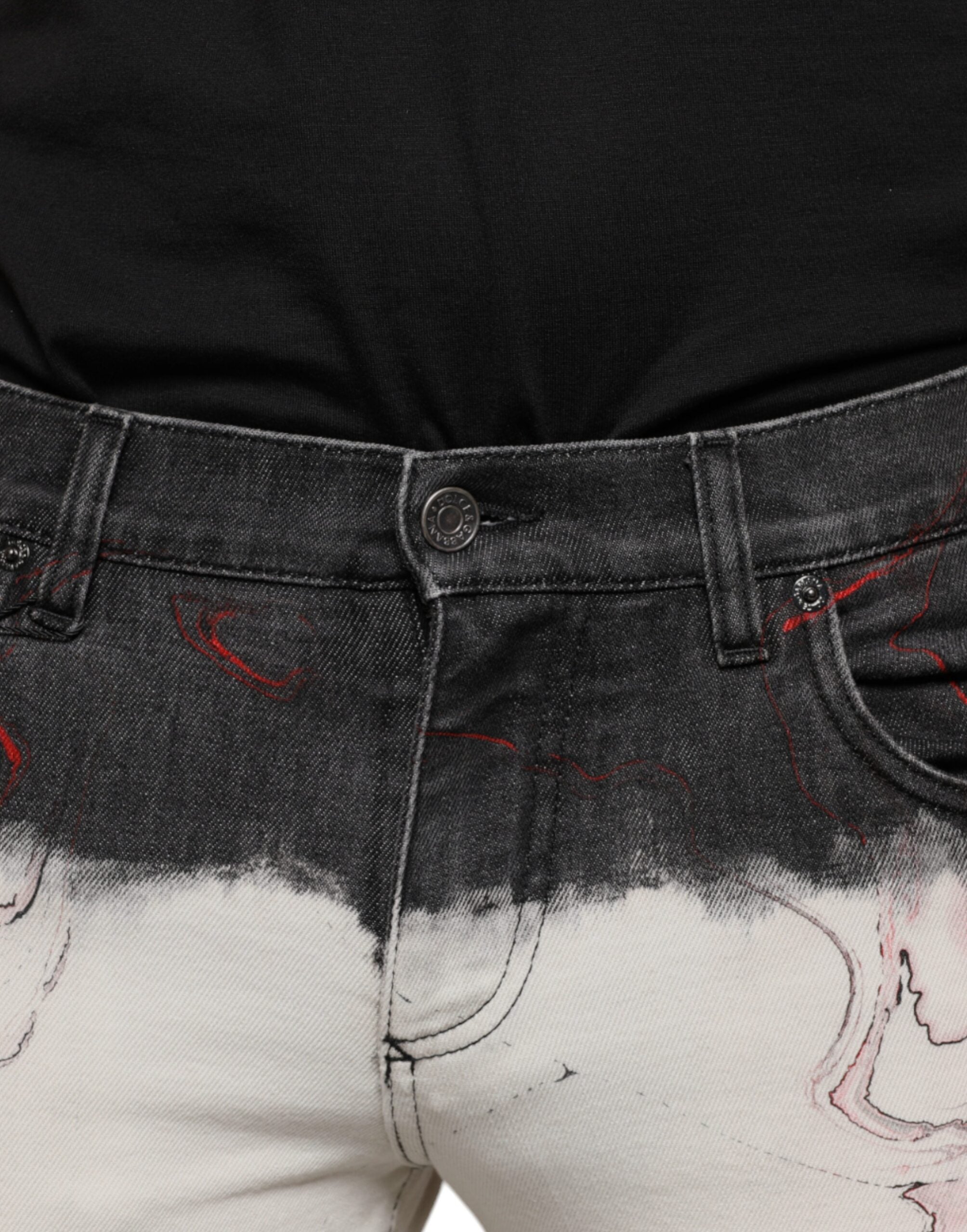 Black White Printed Skinny Men Denim Jeans - ventzia