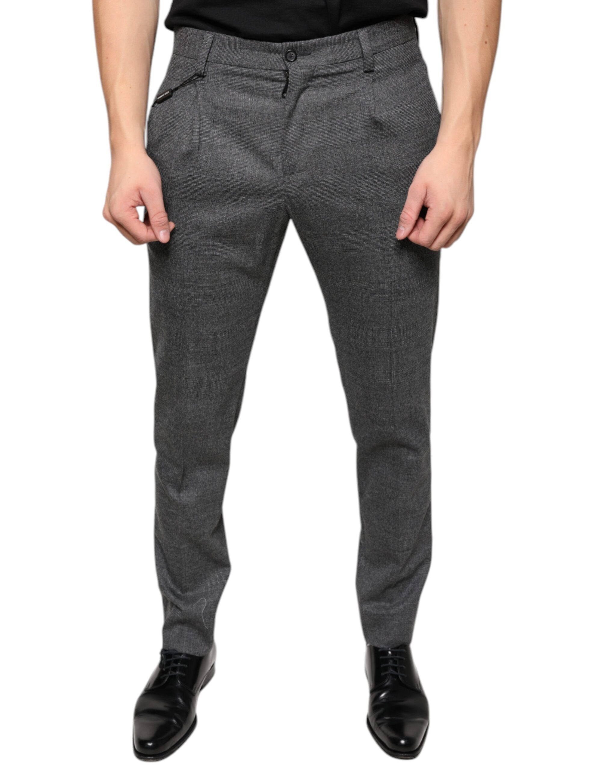Gray Check Tartan Wool Skinny Pants - ventzia