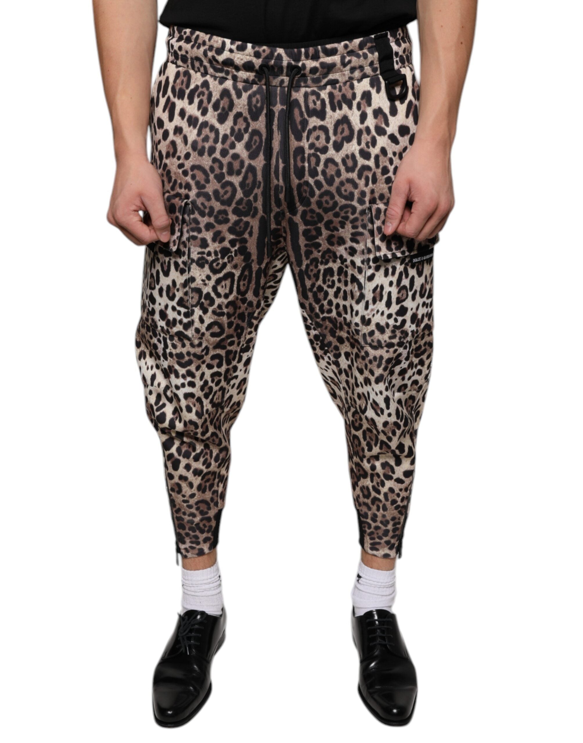 Brown Leopard Polyester Jogger Pants - ventzia