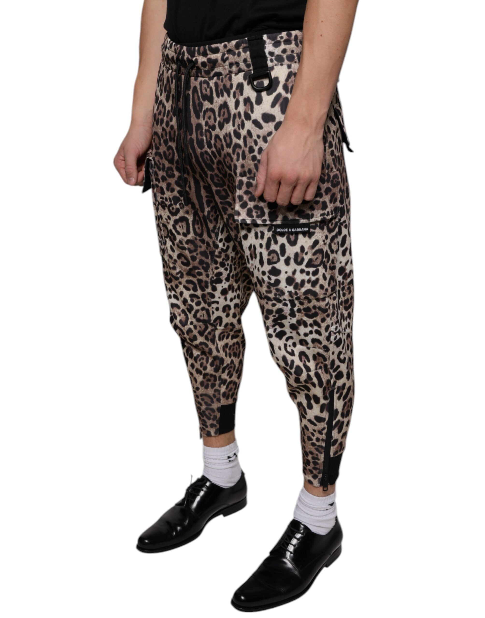 Brown Leopard Polyester Jogger Pants - ventzia