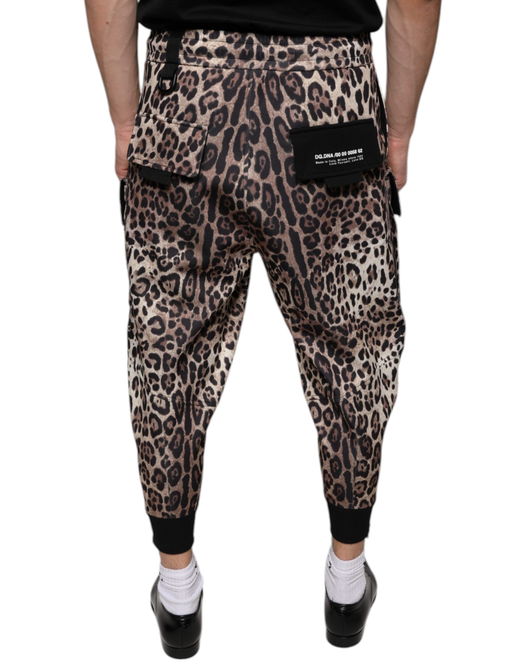 Brown Leopard Polyester Jogger Pants - ventzia