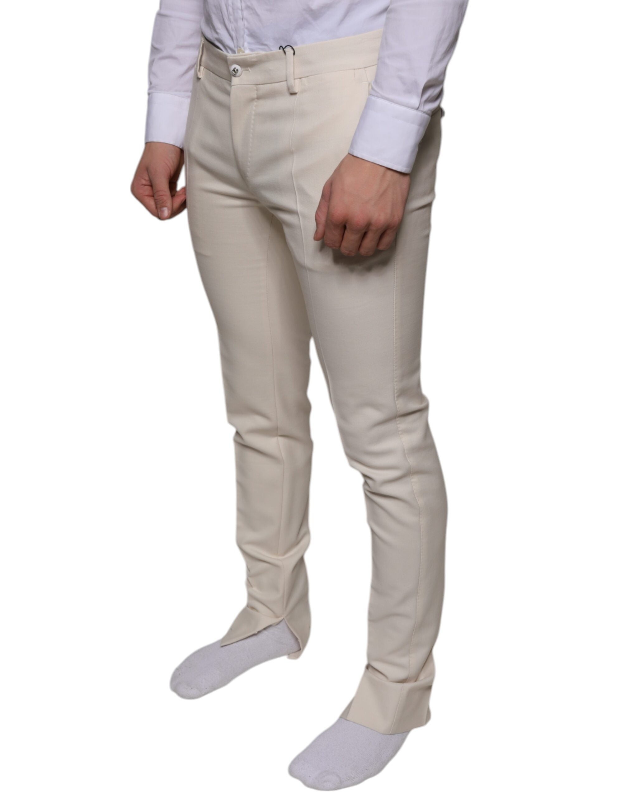 Off White Chino Wool Skinny Pants - ventzia