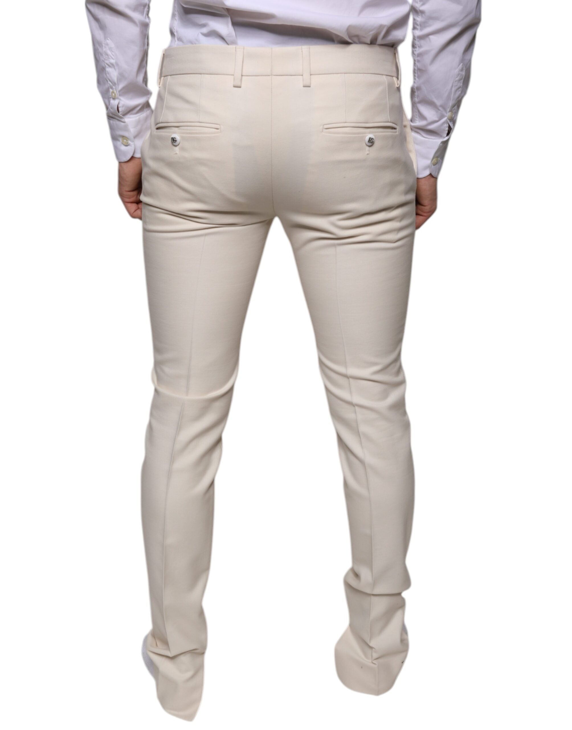 Off White Chino Wool Skinny Pants - ventzia