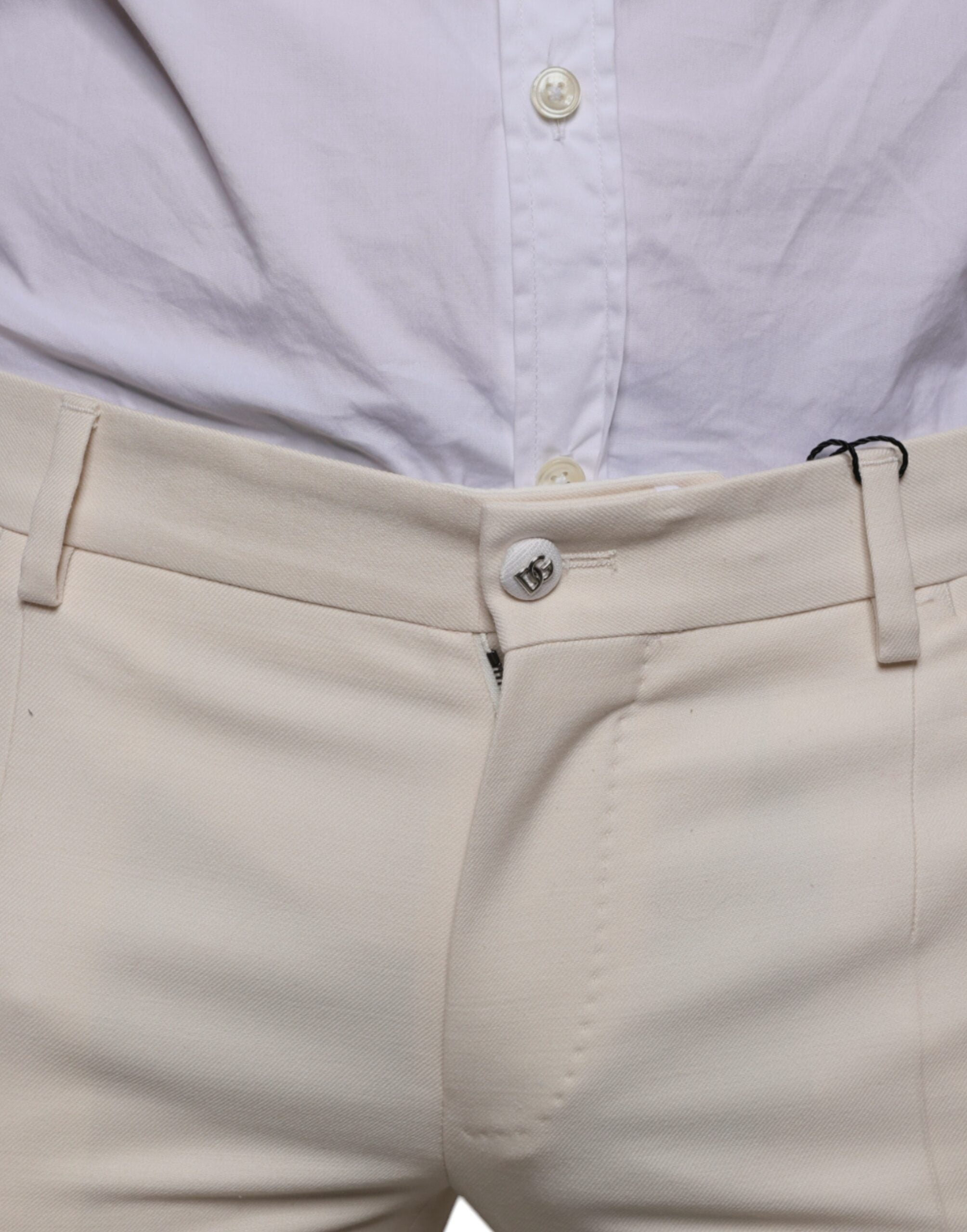 Off White Chino Wool Skinny Pants - ventzia