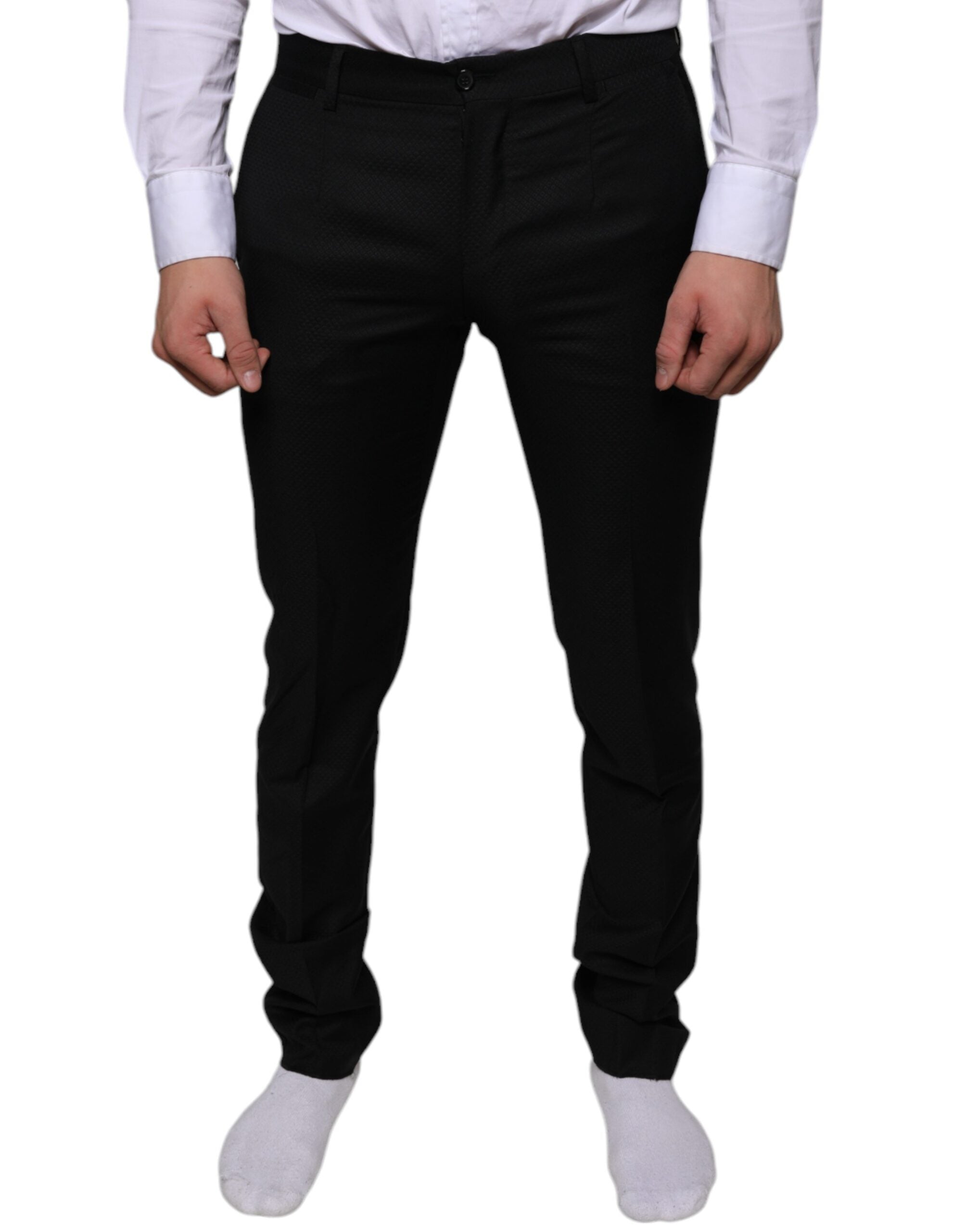 Black Wool Skinny Dress Formal Pants - ventzia