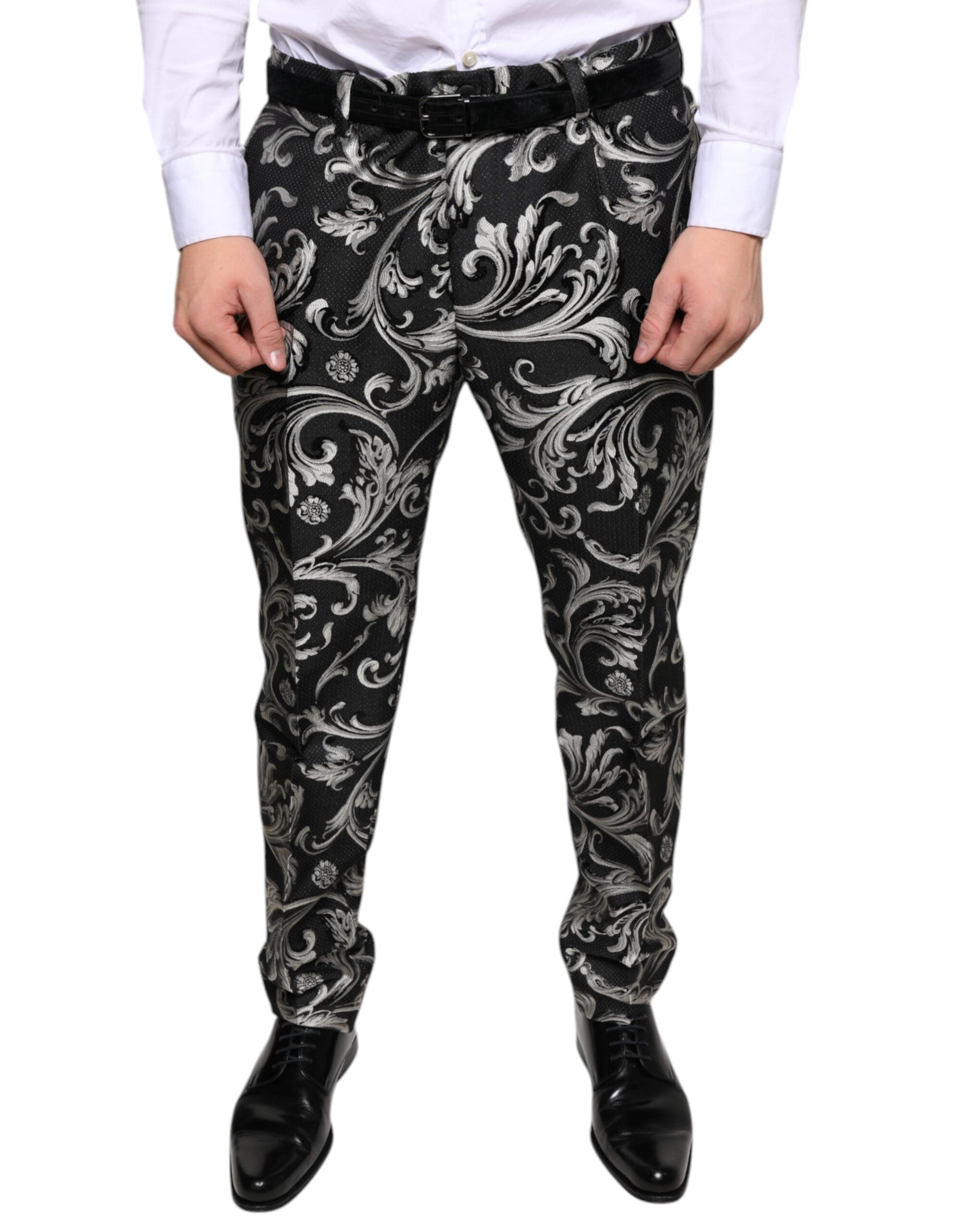 Black Jacquard Skinny Dress Pants - ventzia