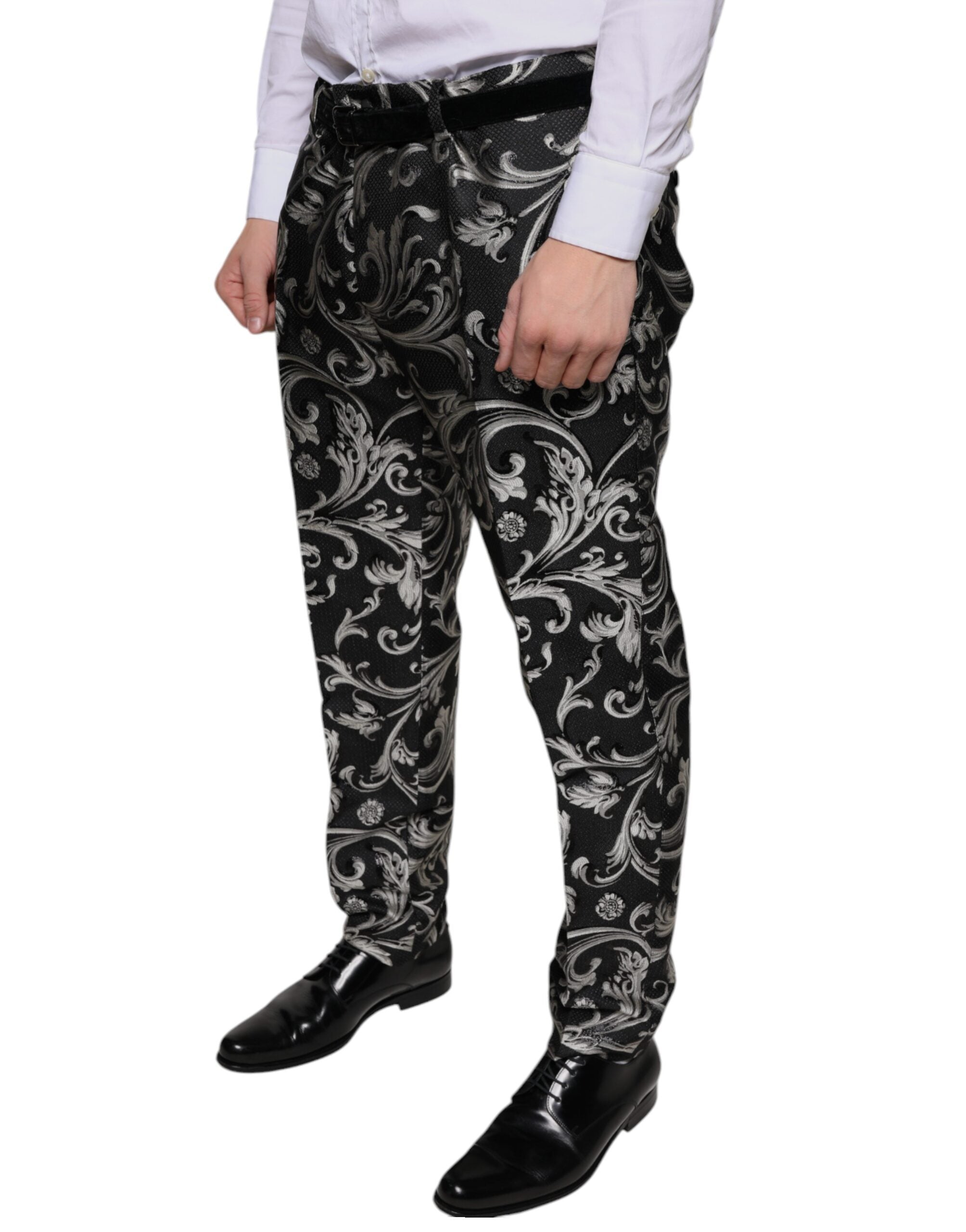 Black Jacquard Skinny Dress Pants - ventzia
