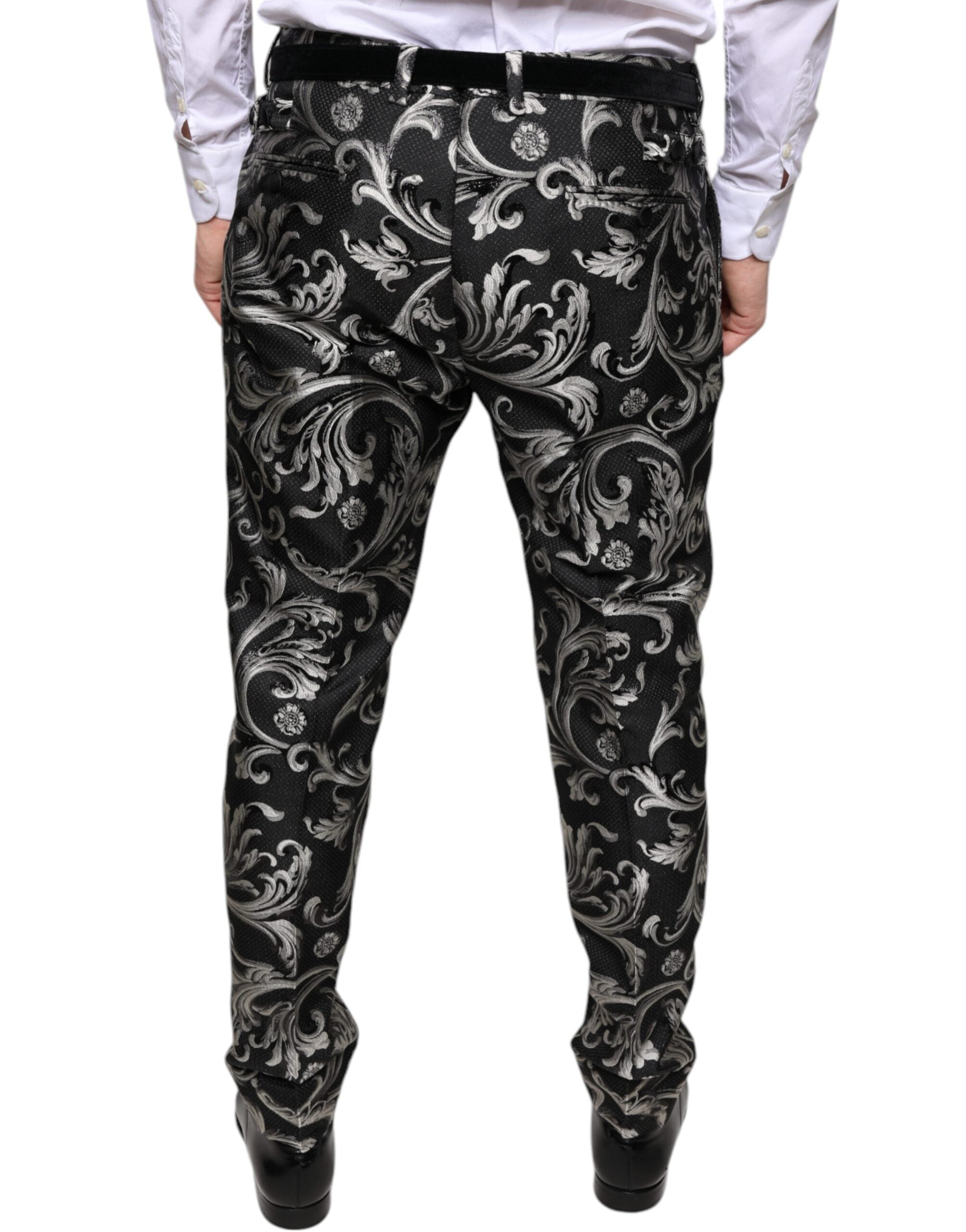 Black Jacquard Skinny Dress Pants - ventzia