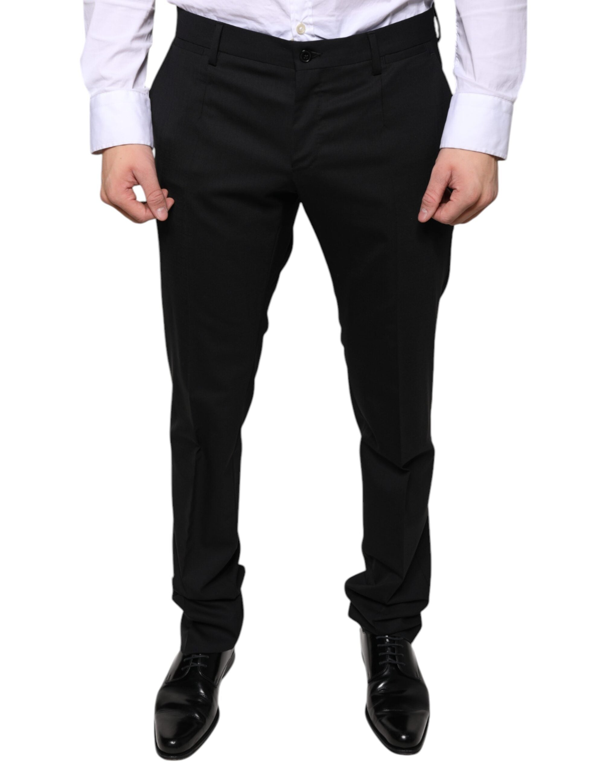 Black Wool Skinny Dress Formal Pants - ventzia