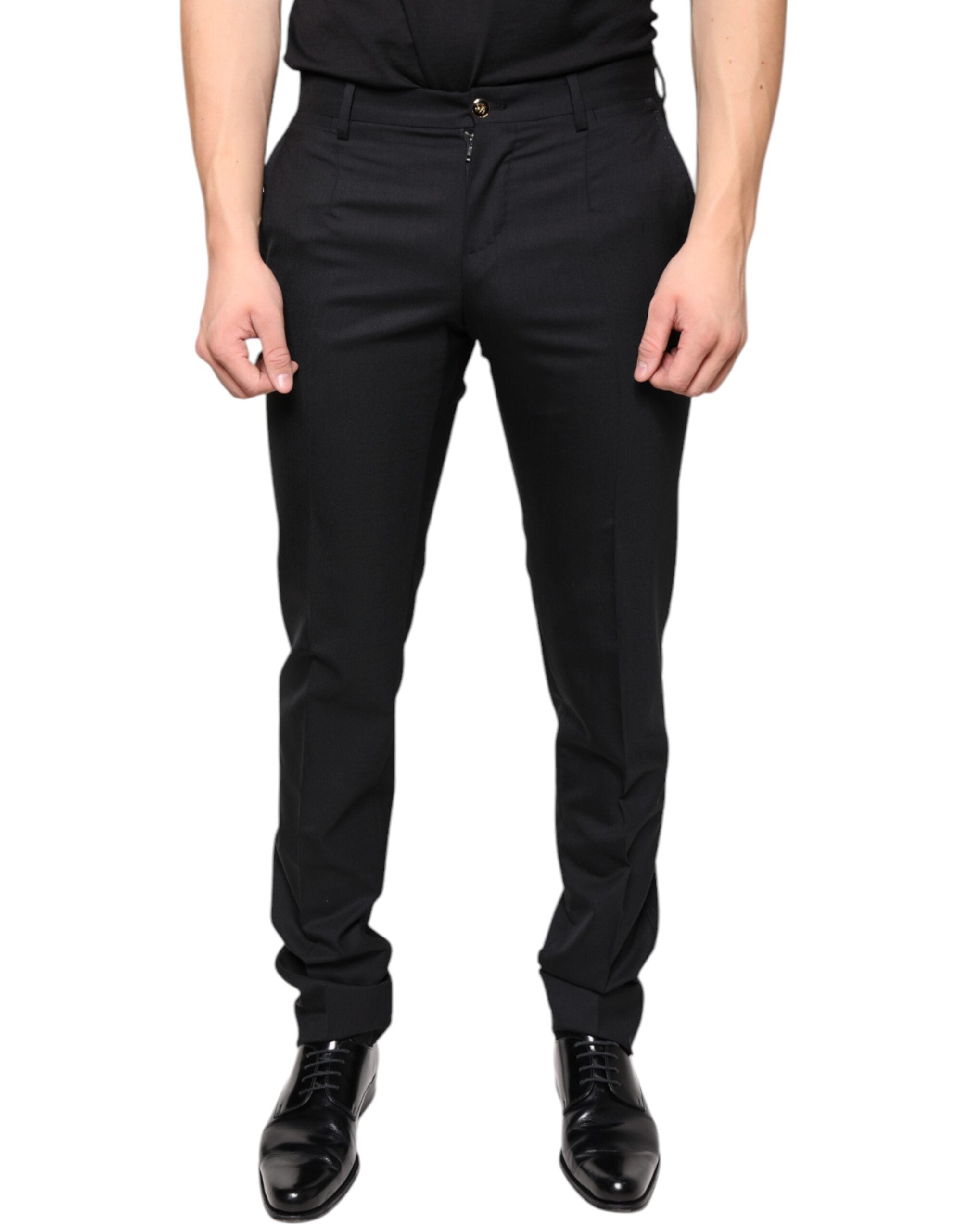 Black Wool Skinny Men Dress Pants - ventzia