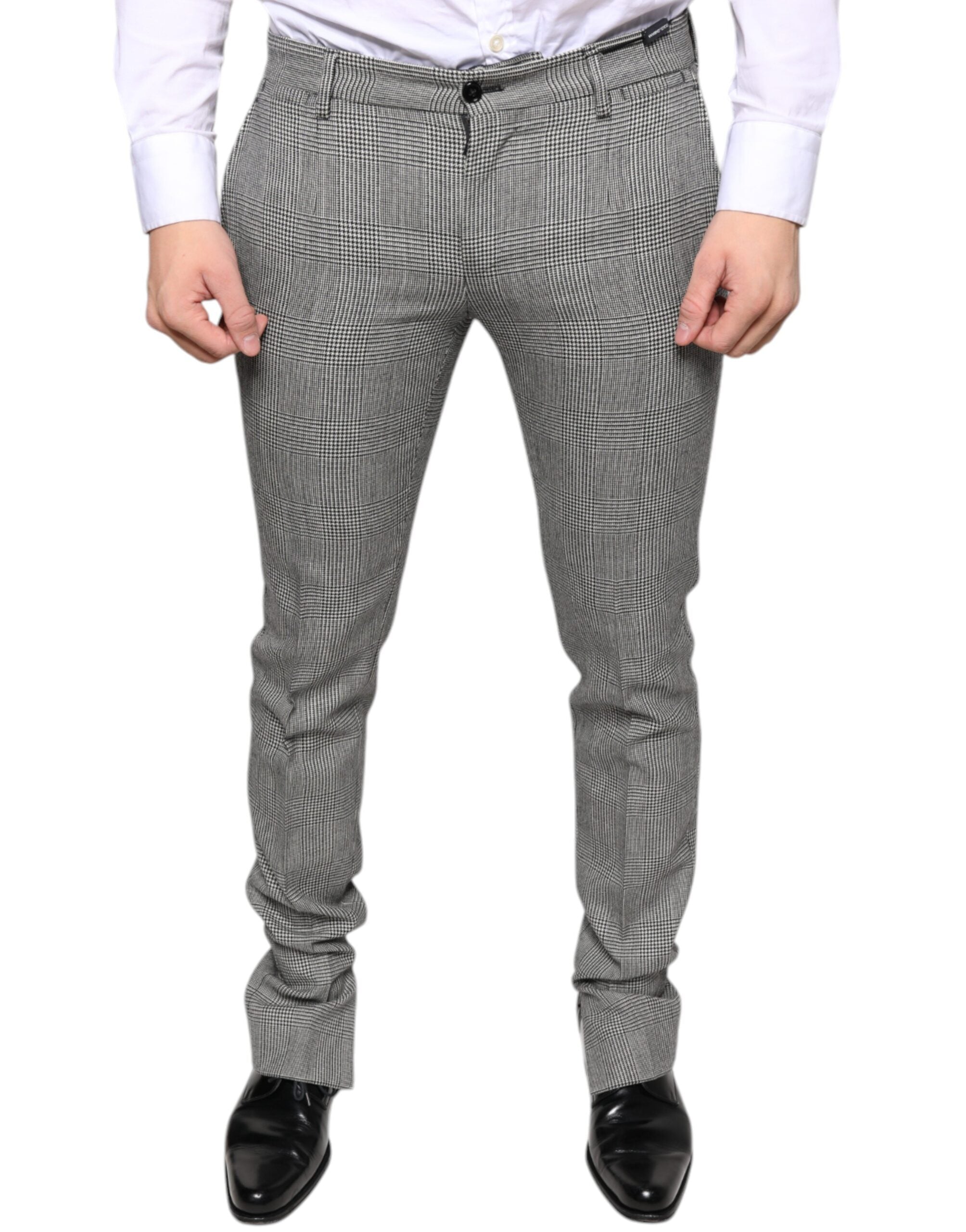 Gray Check Tartan Wool Skinny Pants - ventzia
