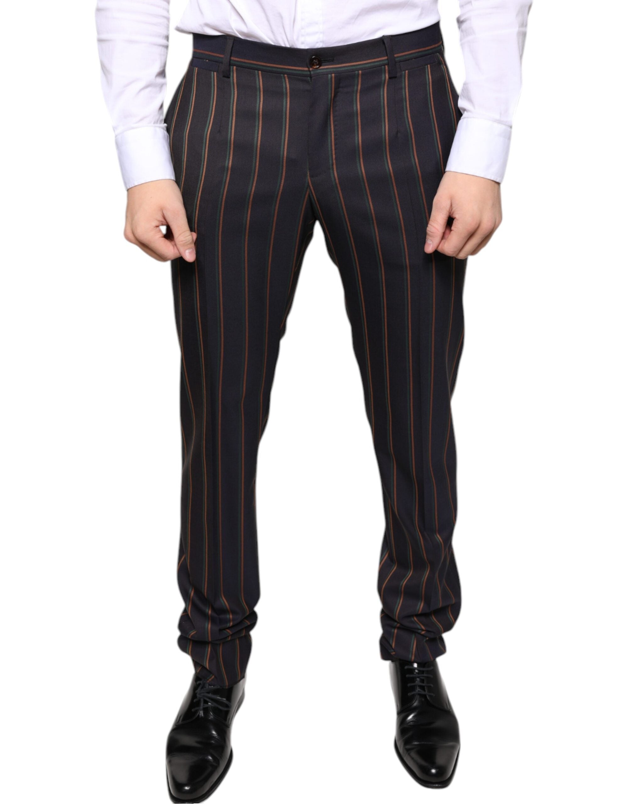 Brown Stripes Skinny Men Dress Pants - ventzia