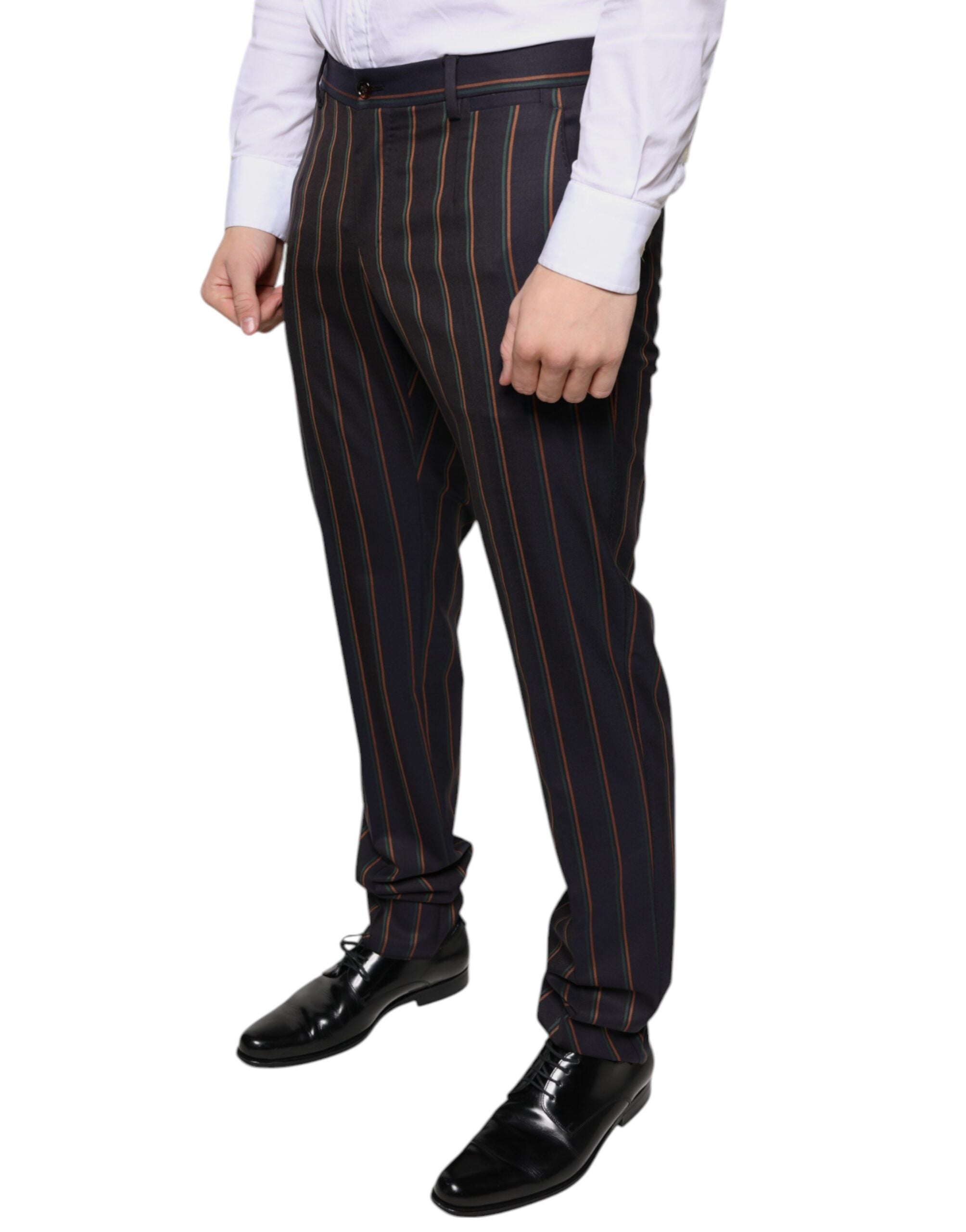 Brown Stripes Skinny Men Dress Pants - ventzia