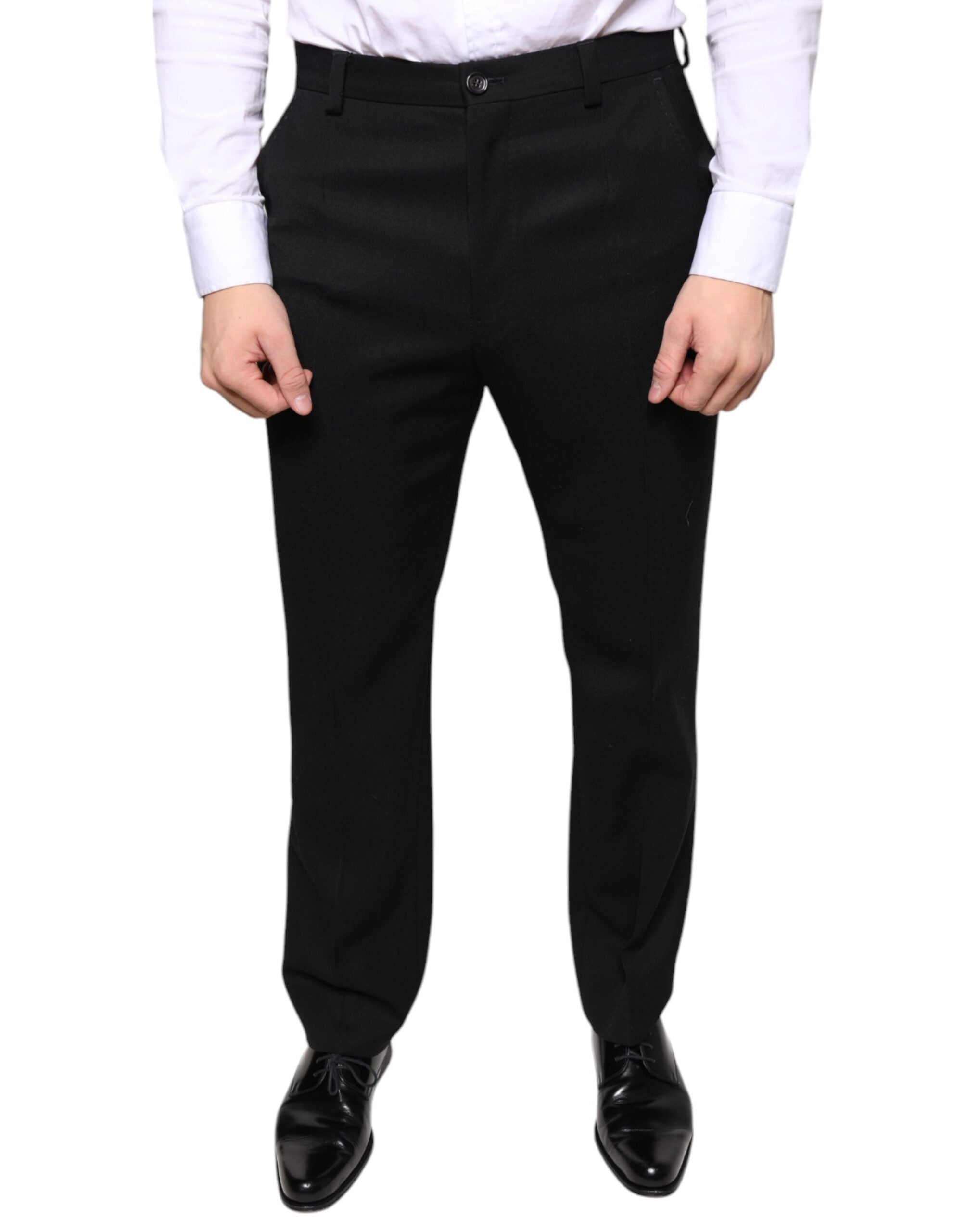 Black Wool Skinny Men Dress Pants - ventzia
