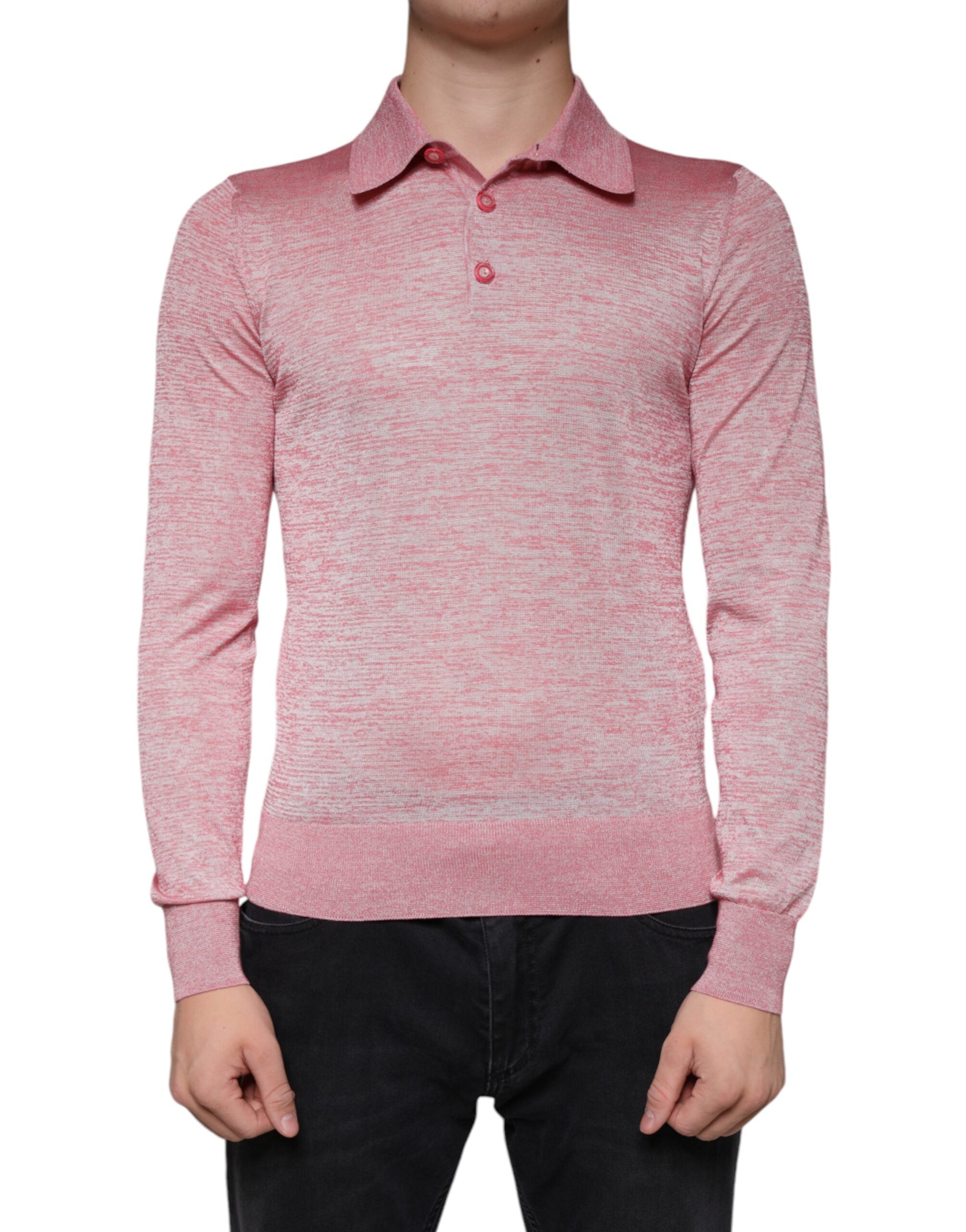 Pink Polyester Long Sleeve Men Polo T-shirt - ventzia