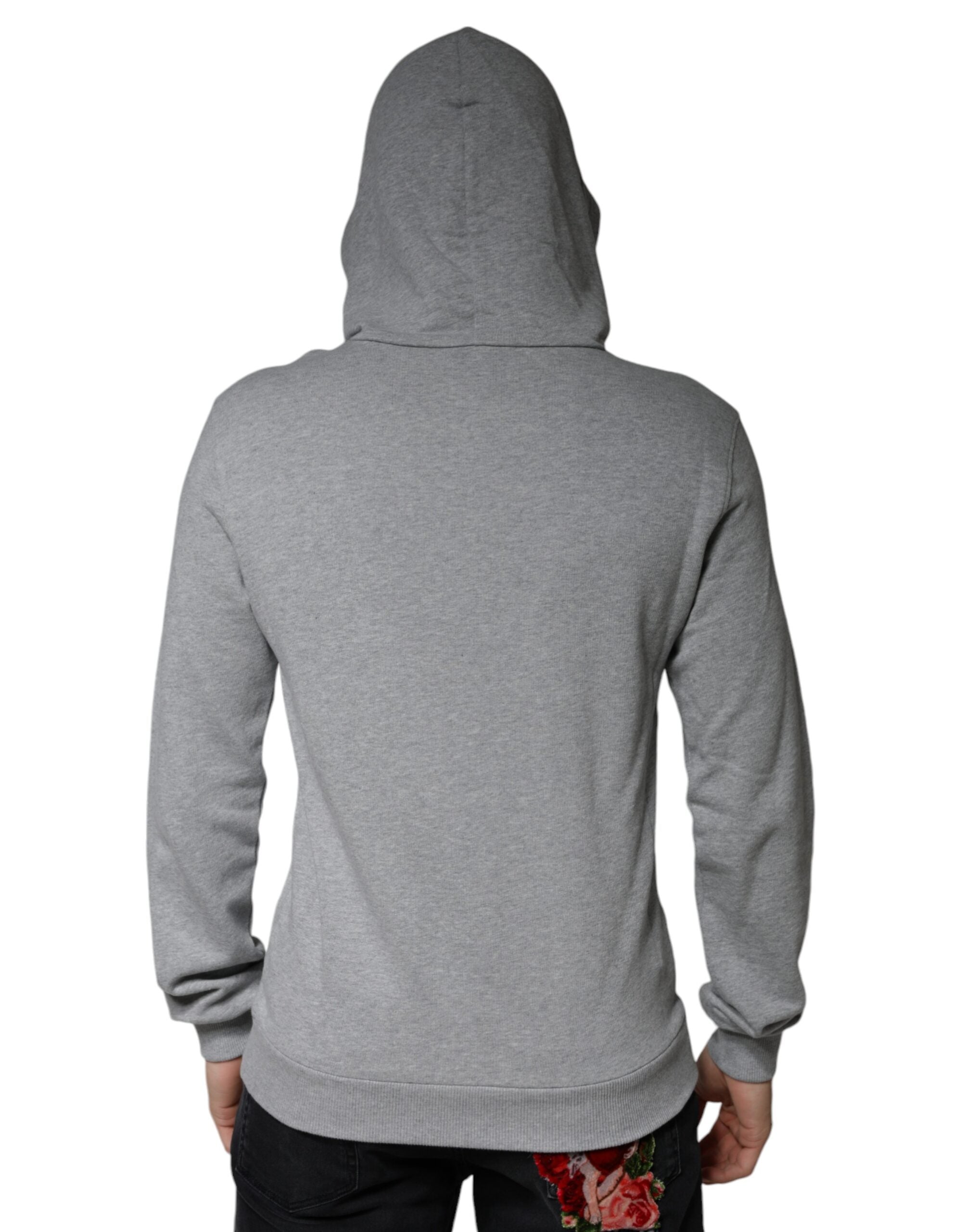 Gray Cotton Logo Hooded Sweatshirt Sweater - ventzia