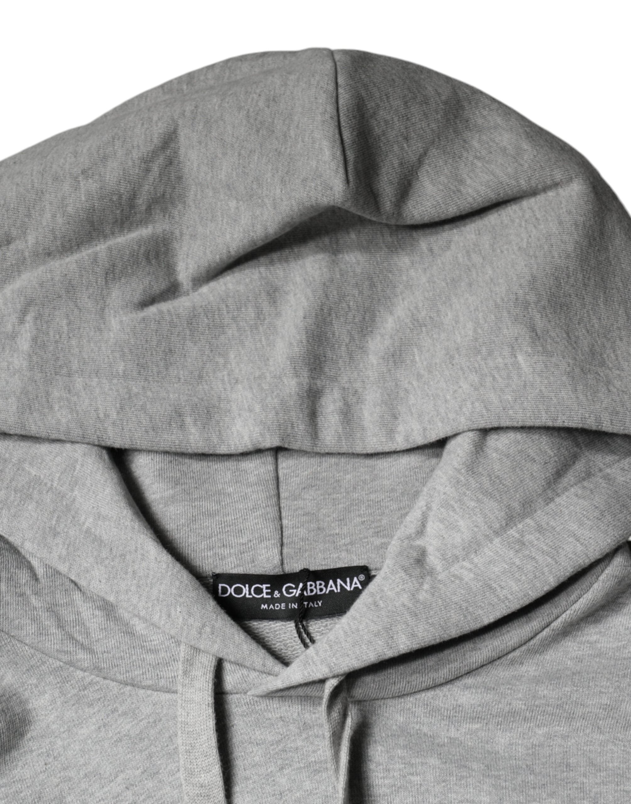 Gray Cotton Logo Hooded Sweatshirt Sweater - ventzia