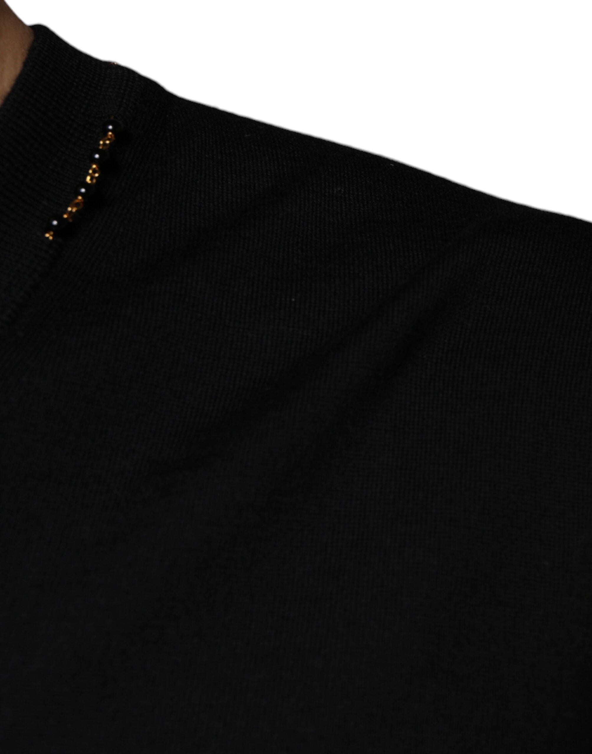 Black Embellished V-neck Pullover Sweater - ventzia