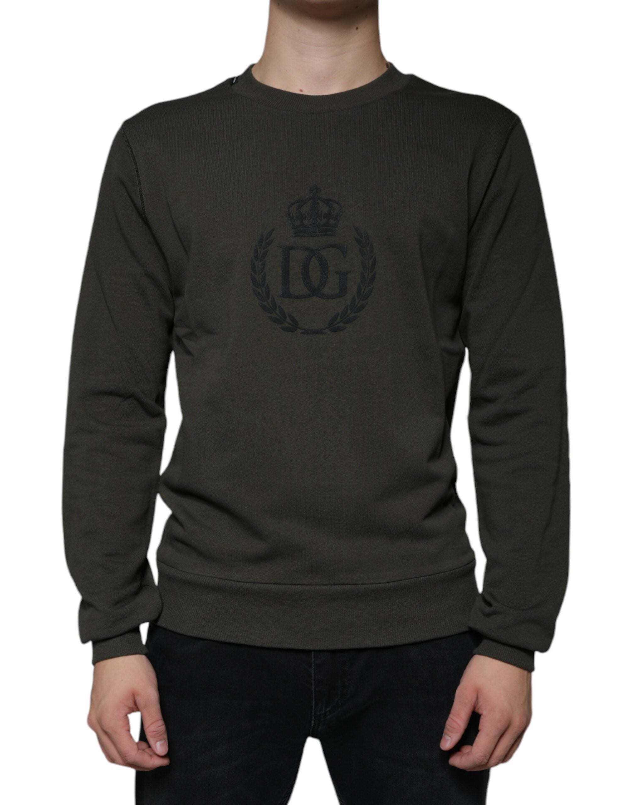 Army Green DG Crown Crew Neck Pullover Sweater - ventzia