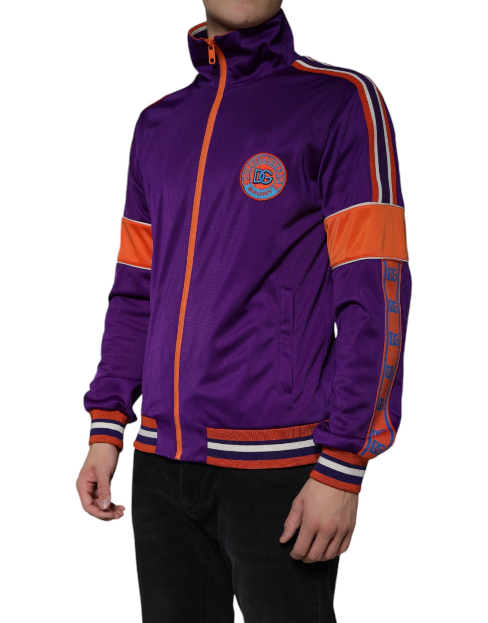 Purple Polyester Full Zip Long Sleeve Sweater - ventzia