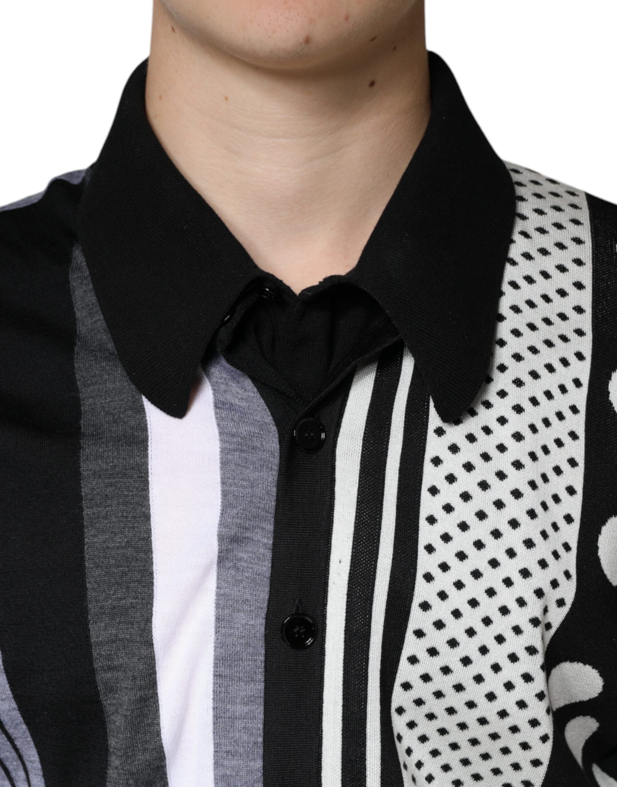 Black White Polka Dot Collared Polo T-shirt - ventzia