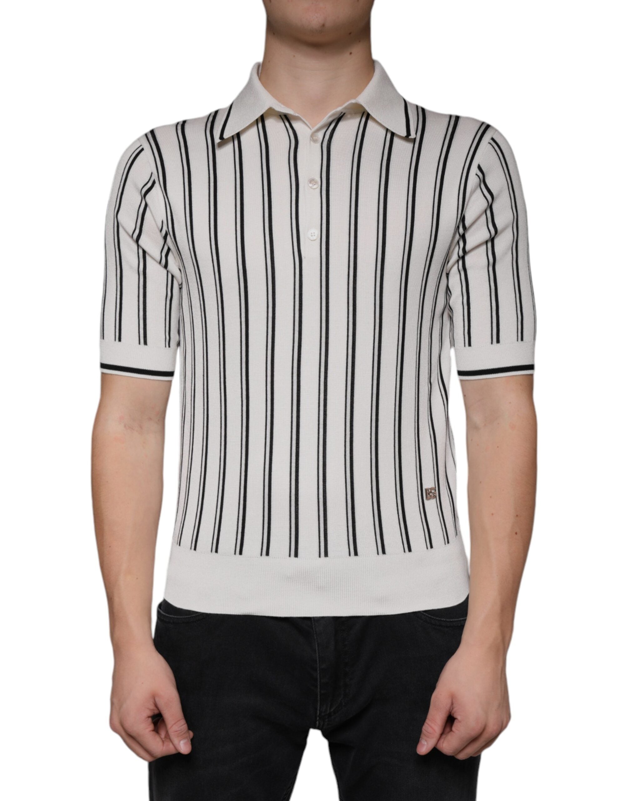 White Black Stripe Polo Short Sleeve T-shirt - ventzia