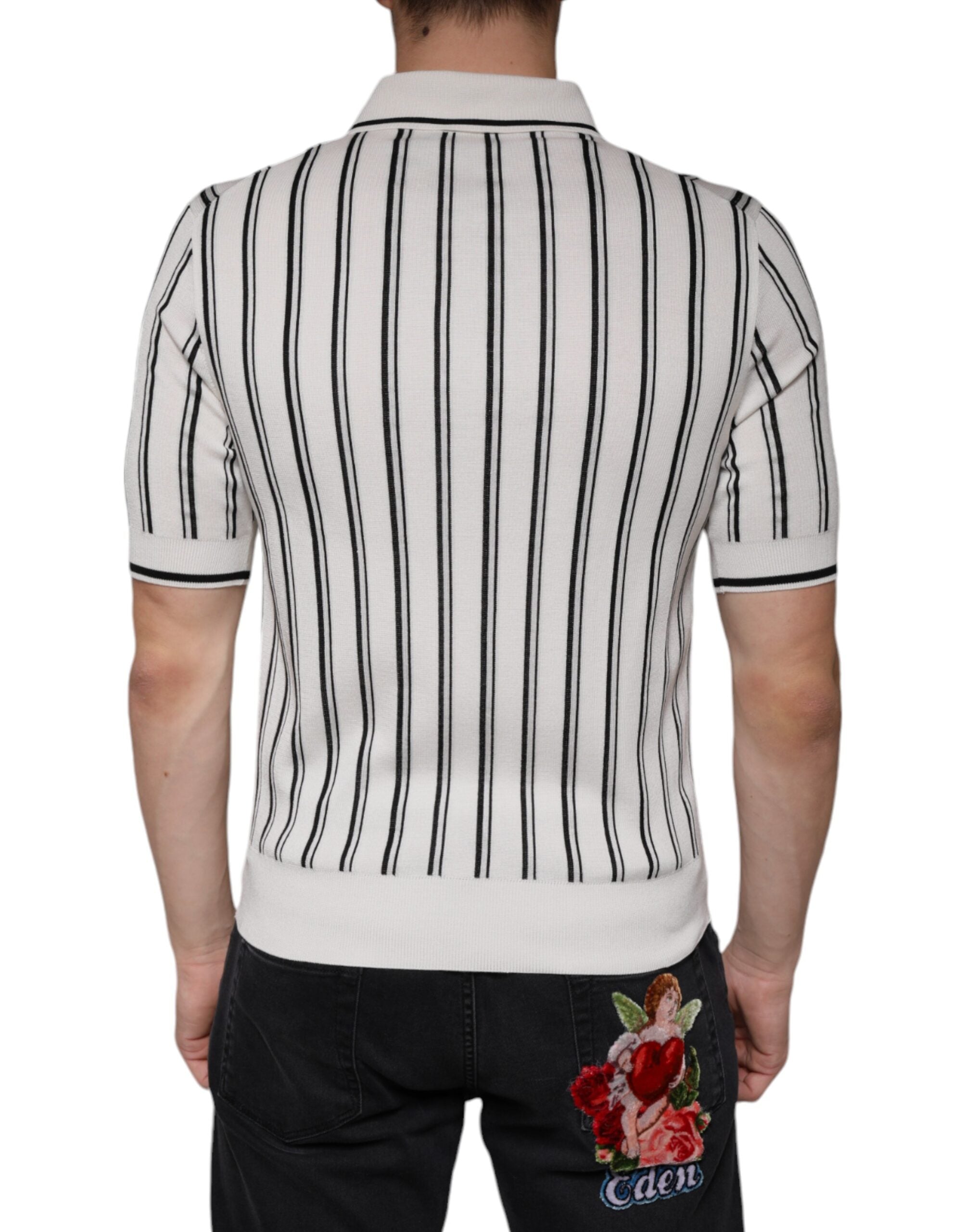 White Black Stripe Polo Short Sleeve T-shirt - ventzia