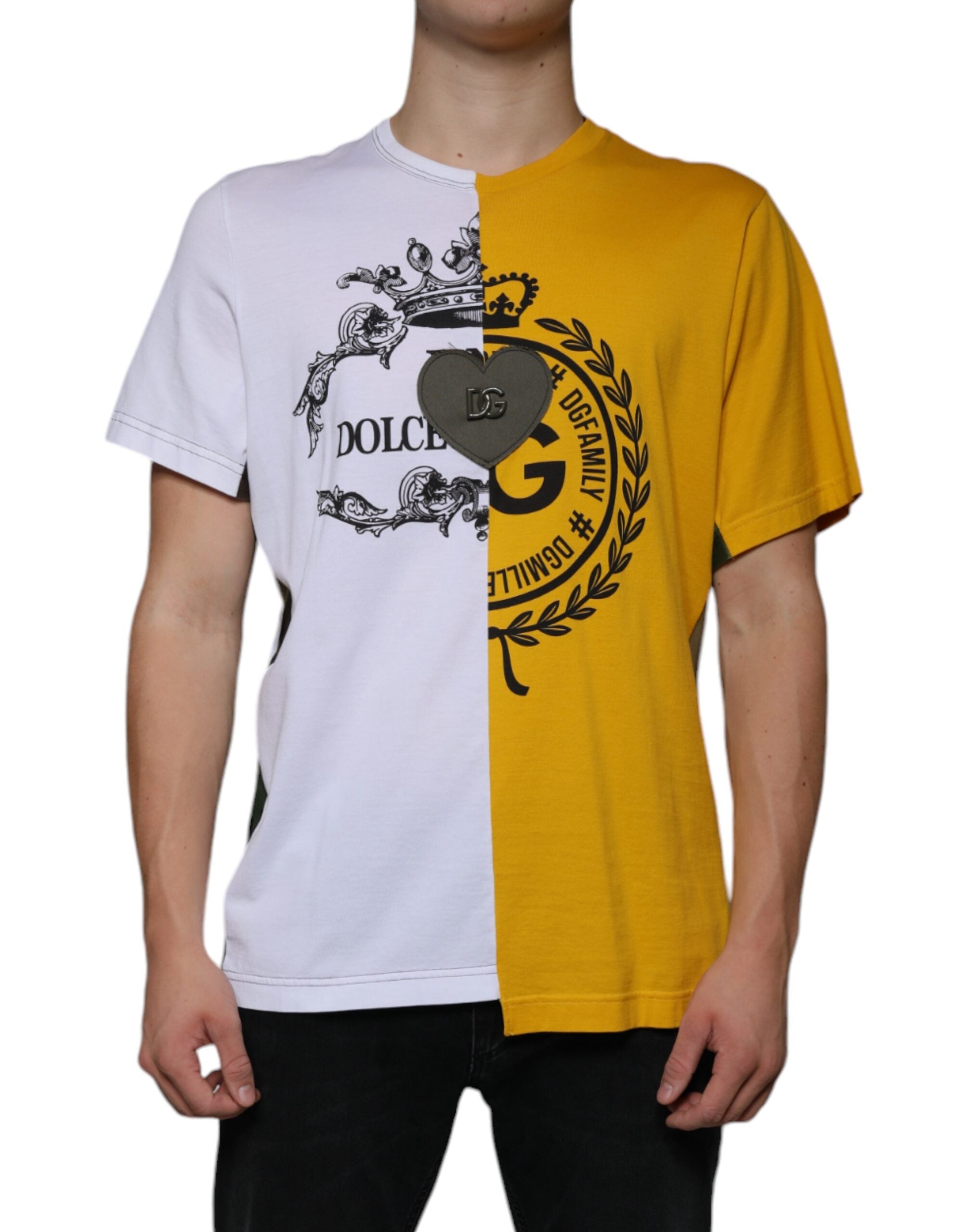 White Yellow Logo Print Short Sleeve T-shirt - ventzia